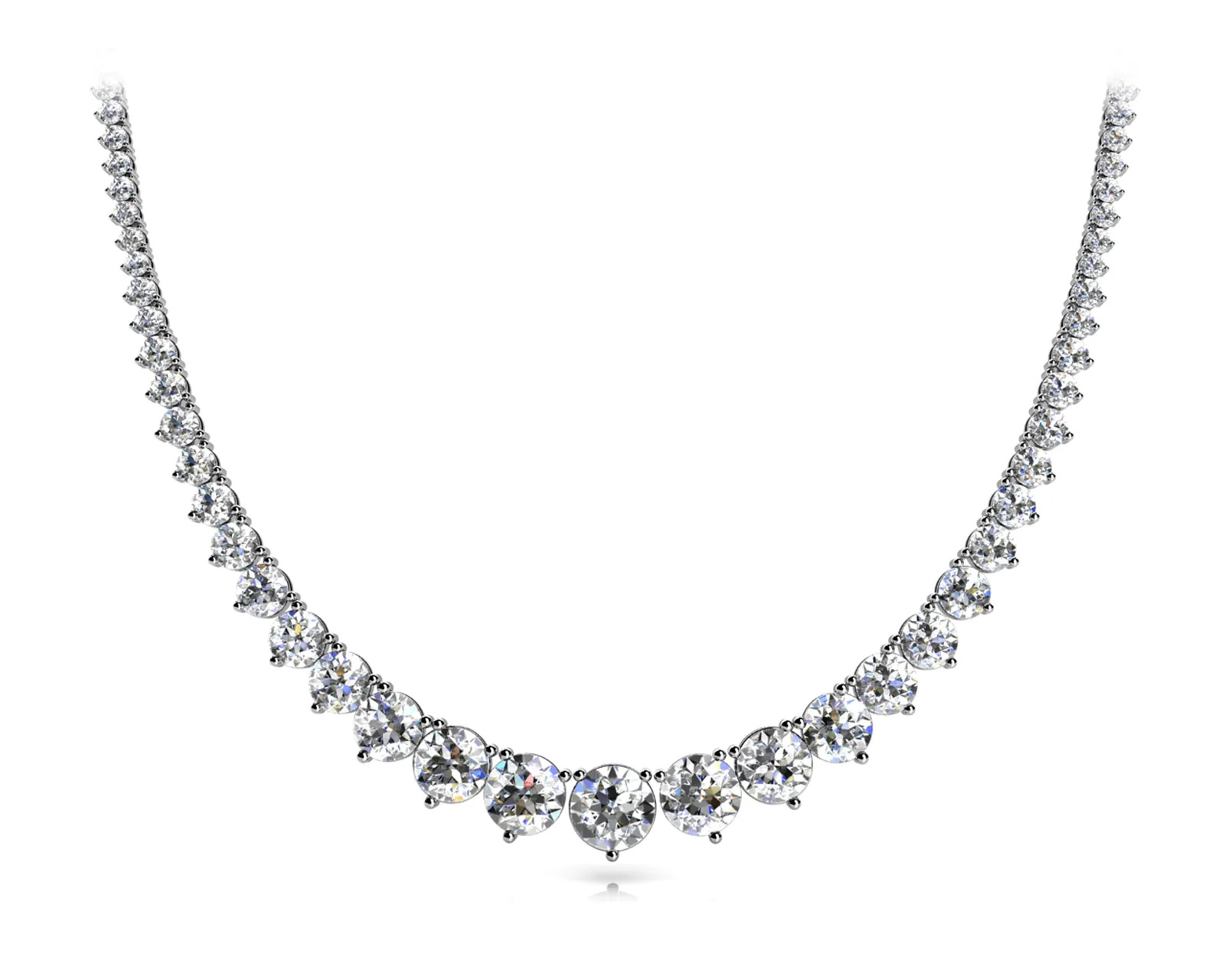 Round Cut Brilliant Graduated Diamond Tennis Necklace with Four-Prong Setting Rose gold