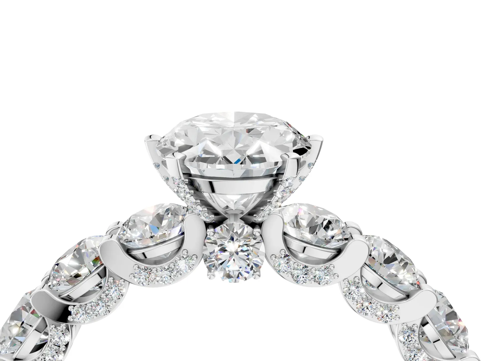 Oval Cut Diamond Side Stone Engagement Ring with Four-Prong Setting White gold