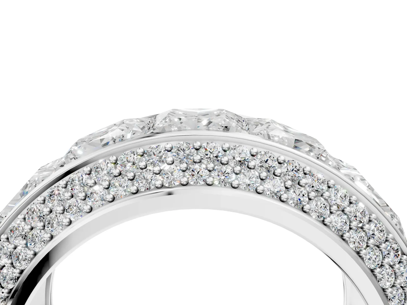 Princess Diamond Pavé Mens Wedding Band with Round Diamond Accents White gold