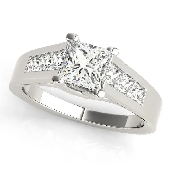 Asscher Cut Cut Channel Set Solitaire Ring with Four-Prong Setting Platinum