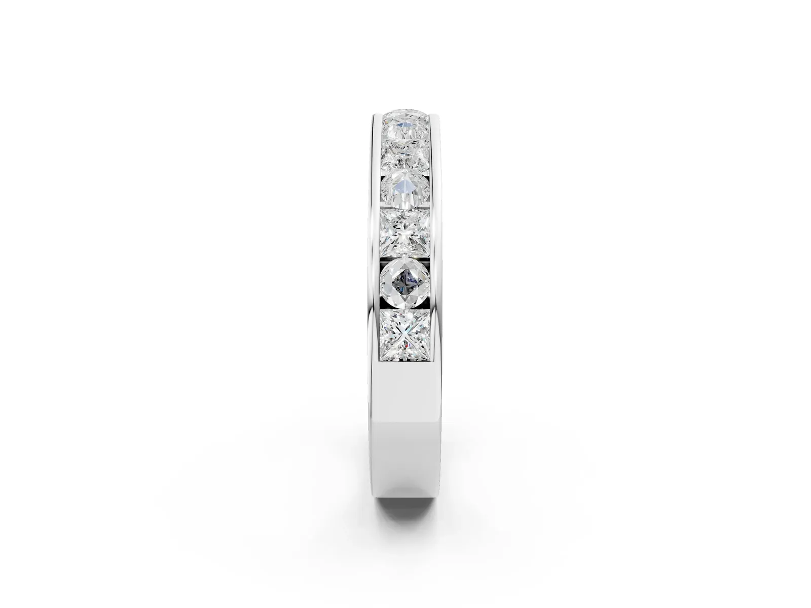 Princess Diamond Channel Set Promise Ring with Round Diamond Accents White gold