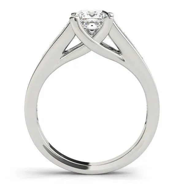 Asscher Cut Cut Channel Set Solitaire Ring with Four-Prong Setting Platinum