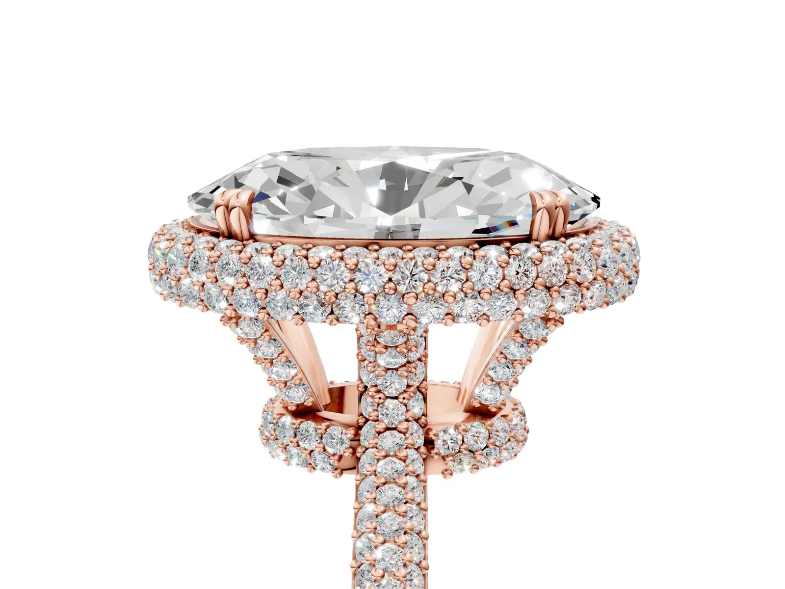 Oval Diamond Halo Ring with Round Diamond Accents Rose gold
