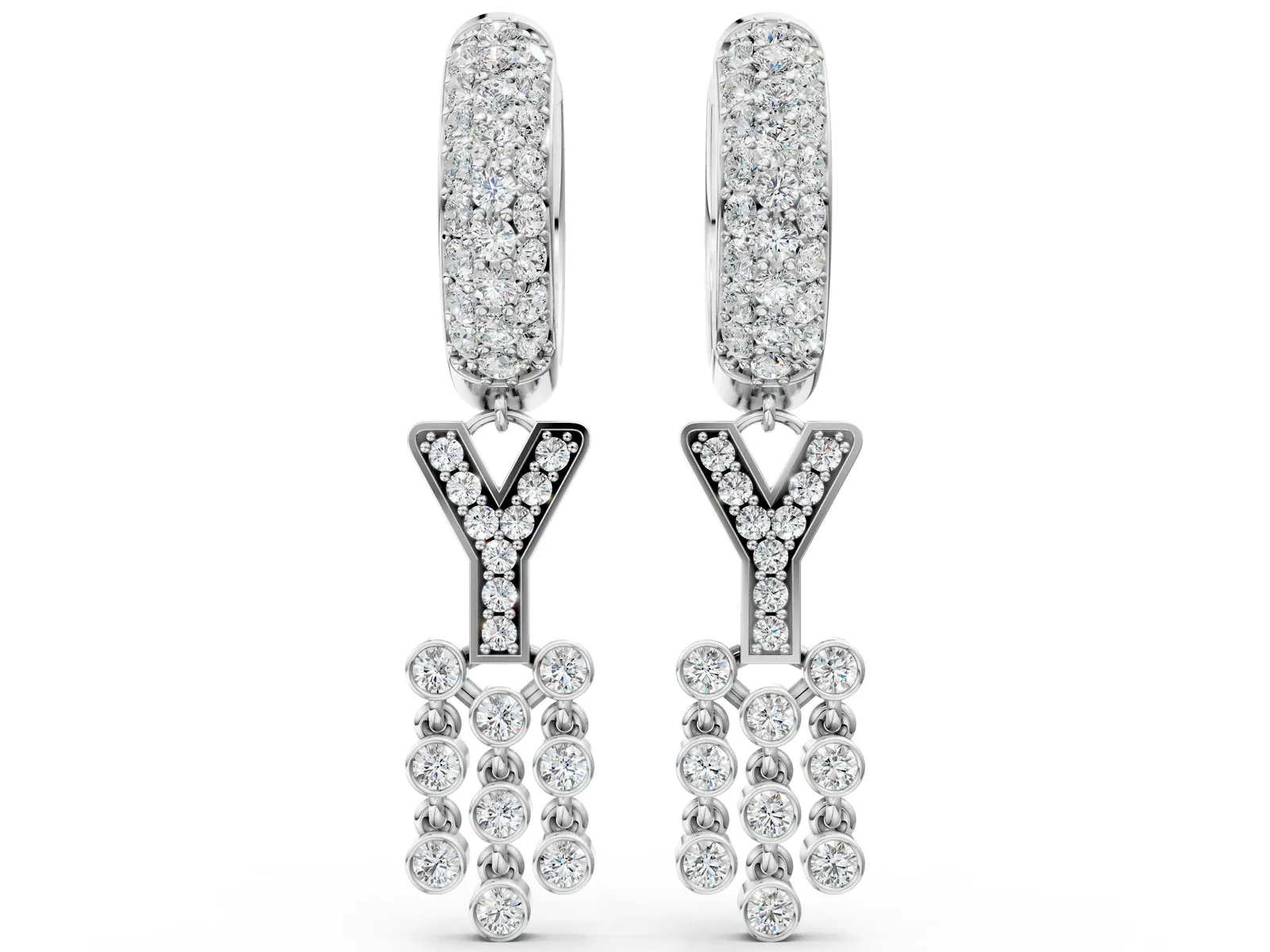 Round Diamond Initial Y Huggie Hoop Earrings Platinum