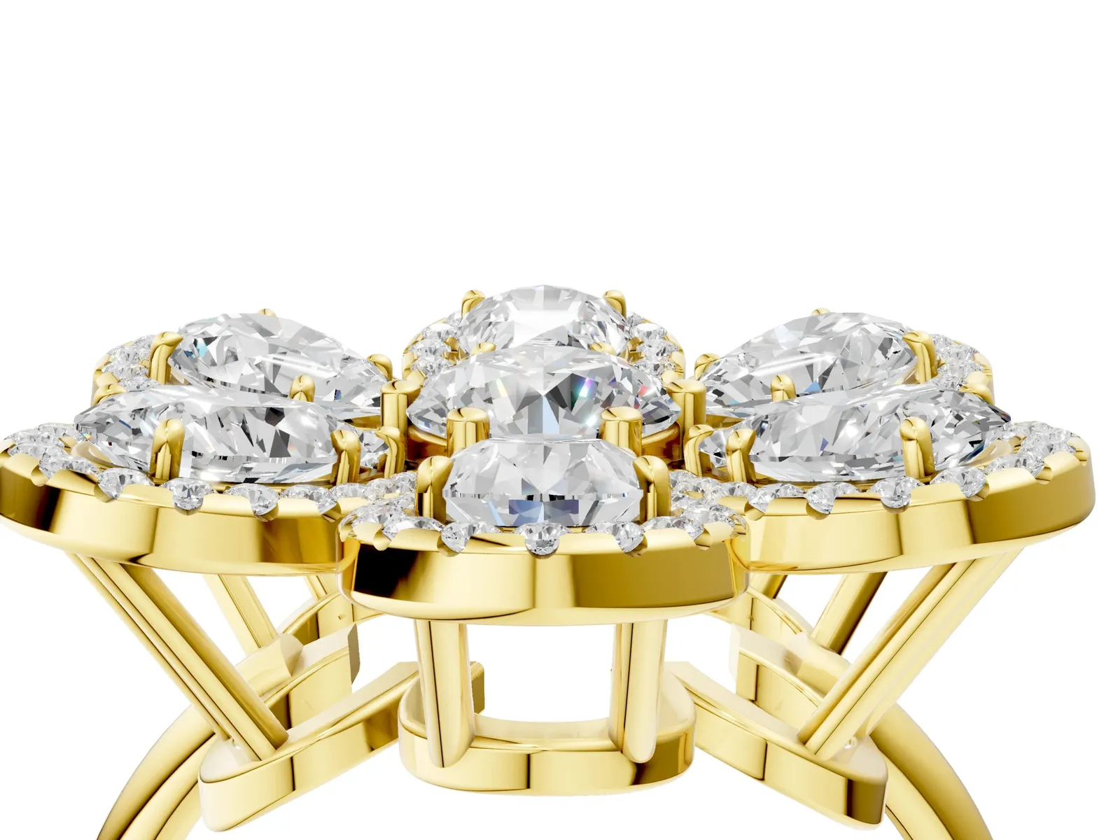 Pear Diamond Floral Promise Ring with Round Diamond Center Yellow gold