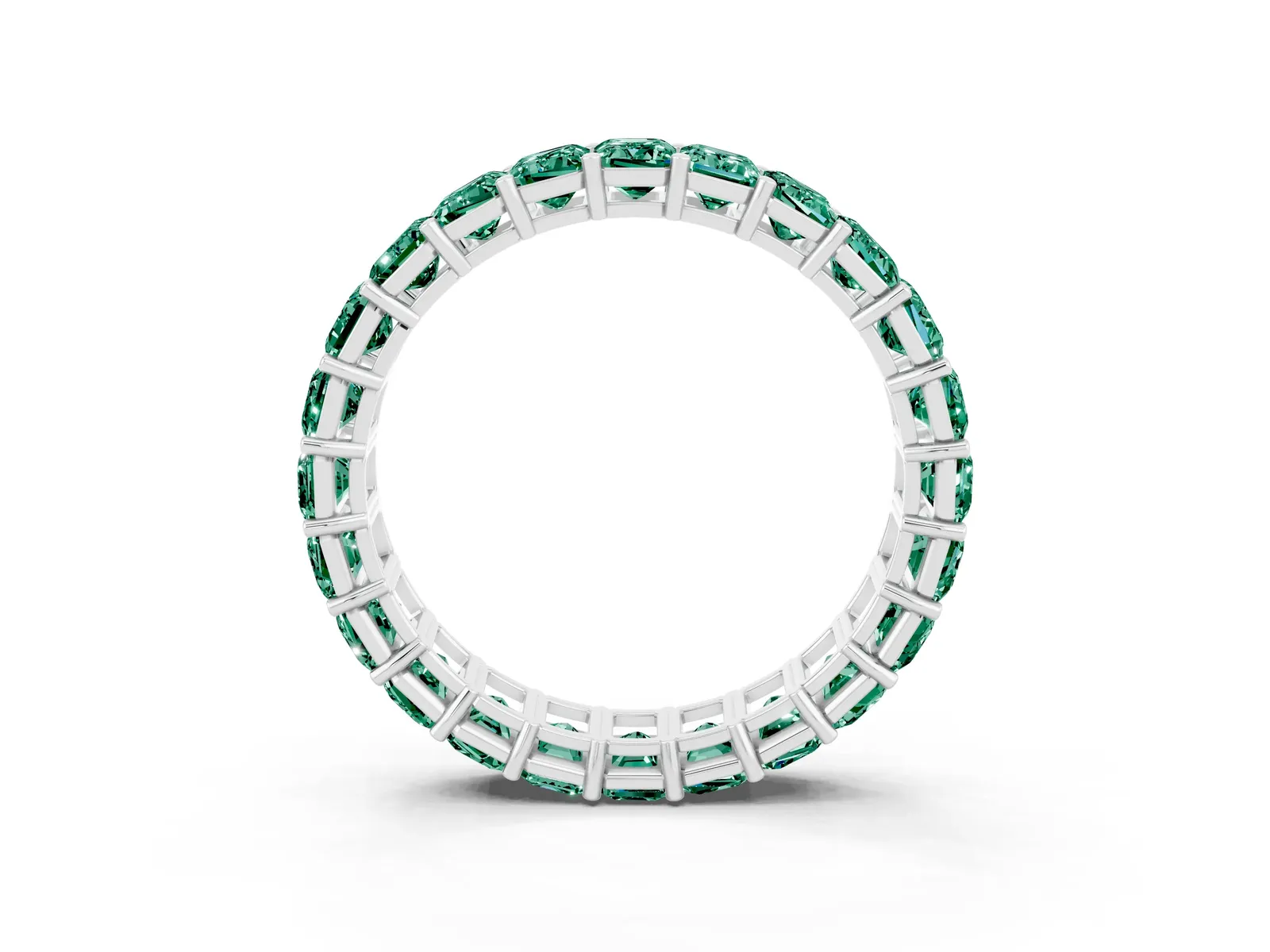 Emerald Cut Green Sapphire Eternity Band with Shared Prong Setting Platinum