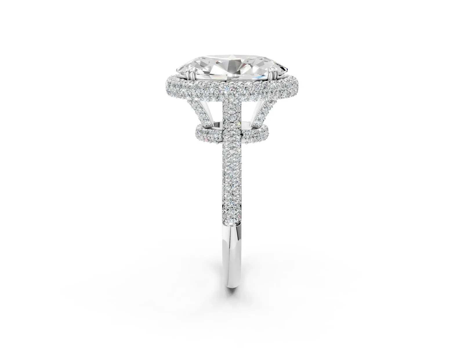 Oval Diamond Halo Ring with Round Diamond Accents White gold