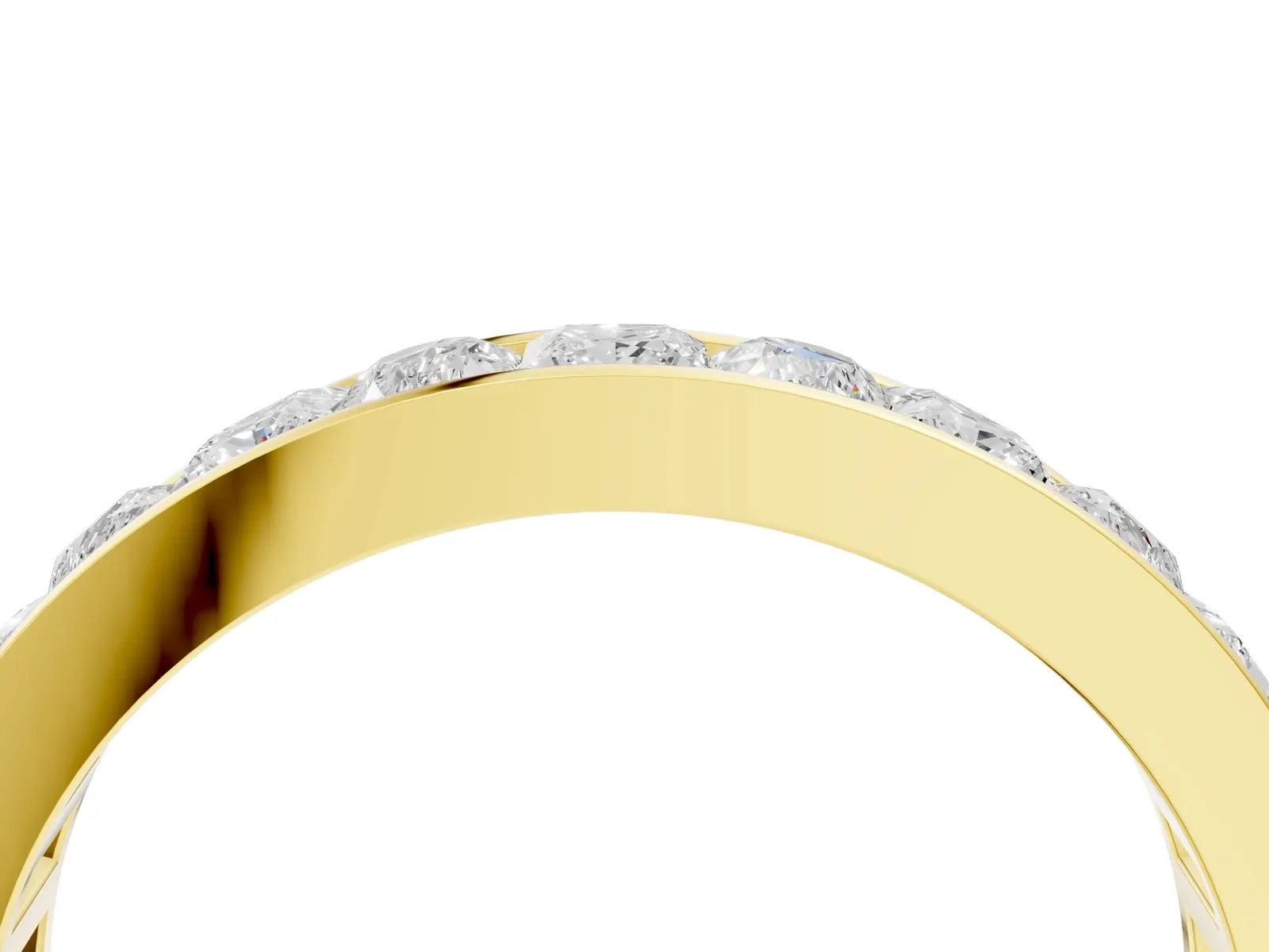 Princess Diamond Channel Set Promise Ring with Round Diamond Accents Yellow gold