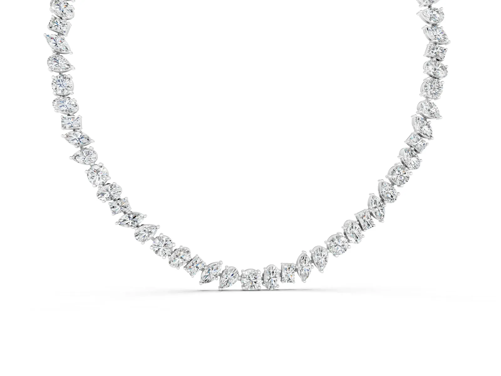 Mixed Shape Diamond Tennis Necklace Silver