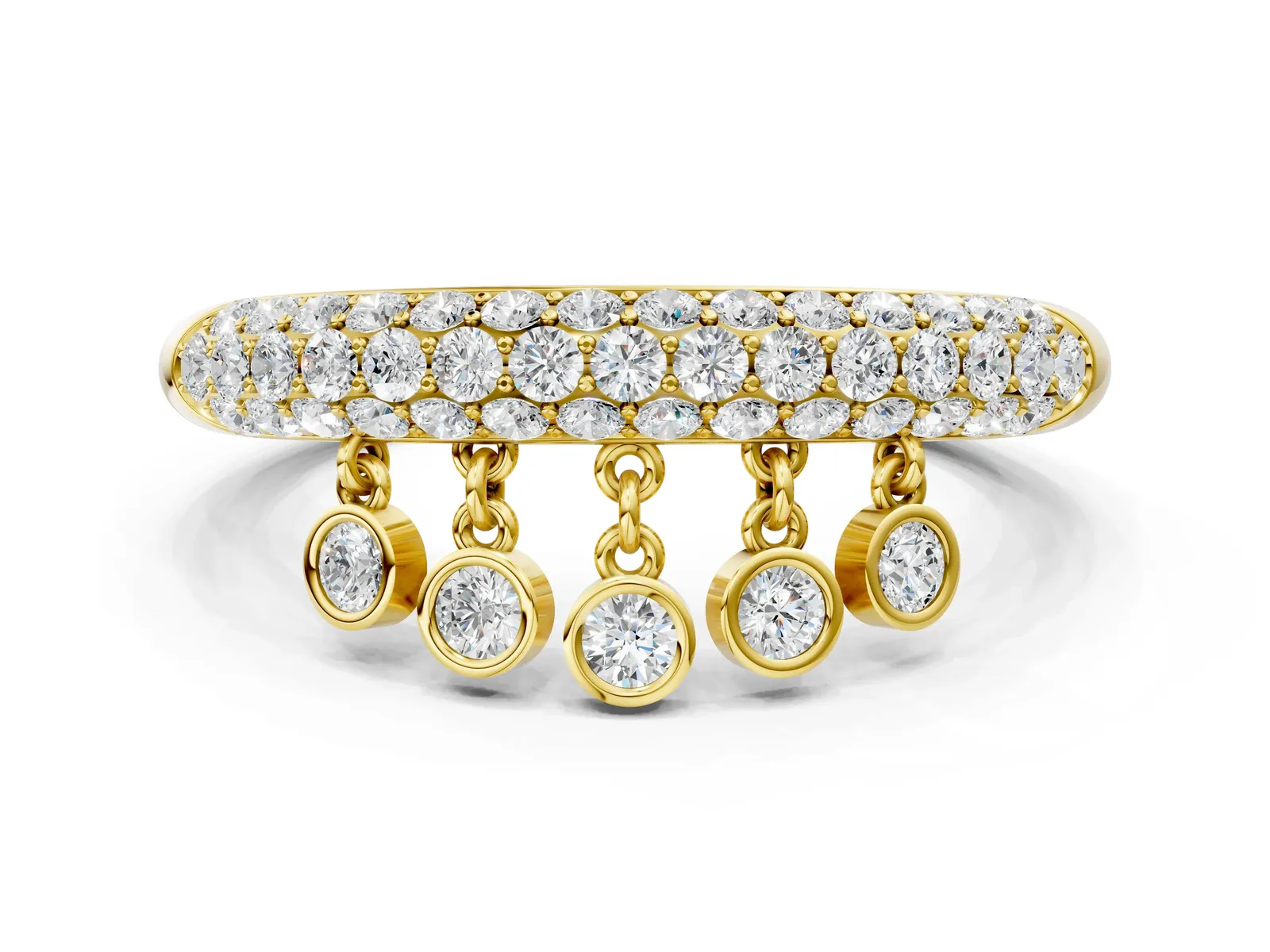 Round Diamond Dangle Promise Ring with Round Diamond Pavé Yellow gold