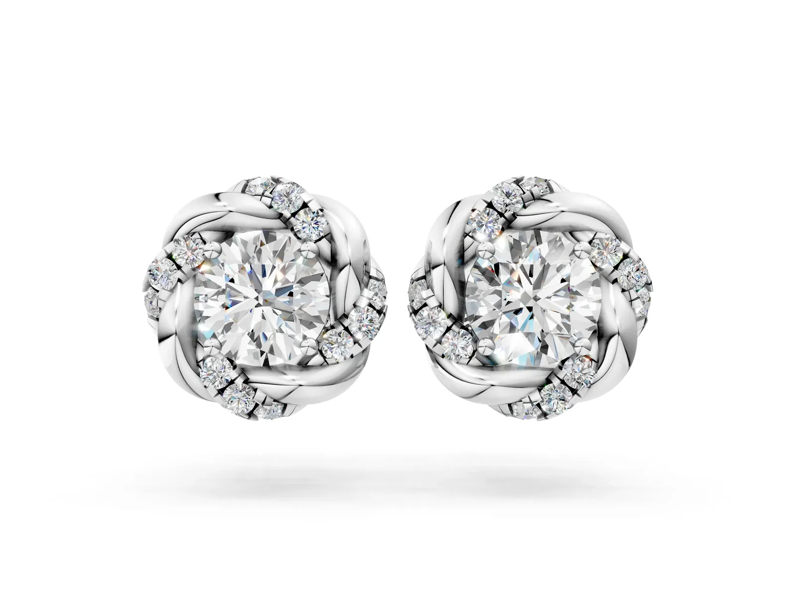 Round Diamond Oceana Halo Stud Earrings Platinum