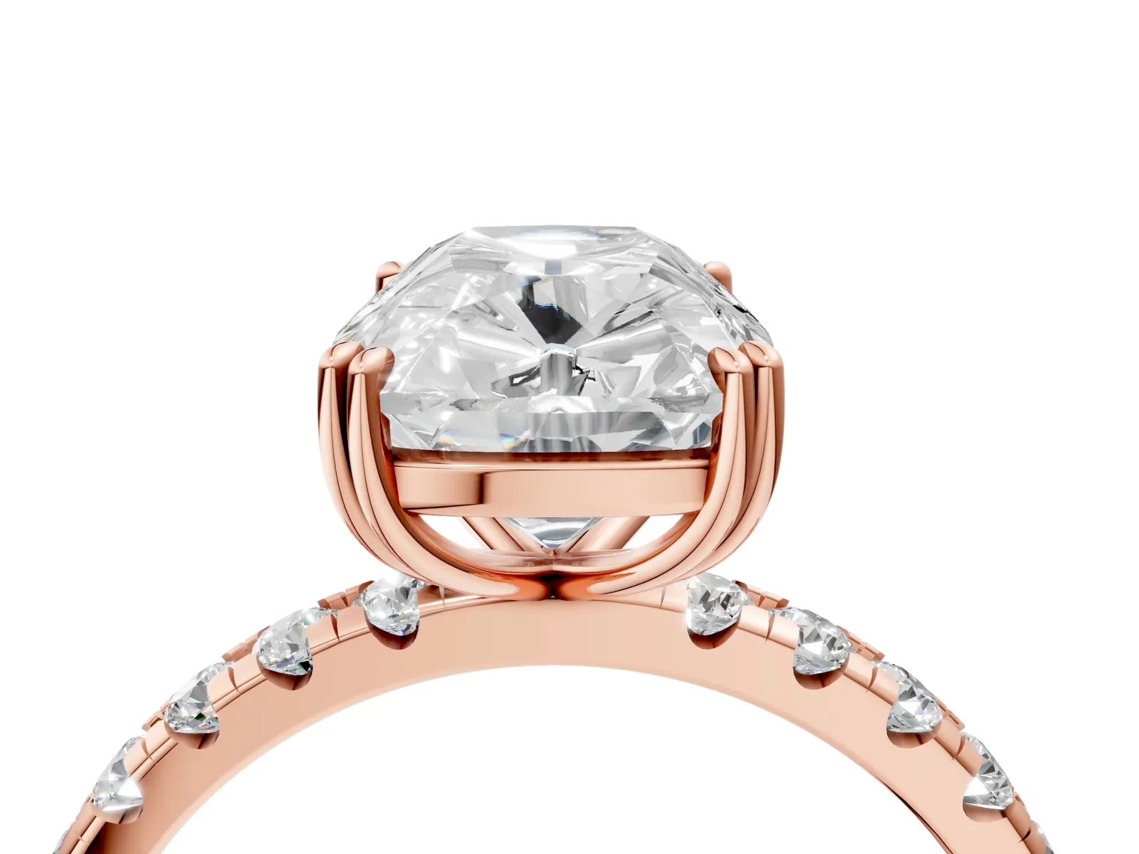 Old Mine Elongated Cushion Diamond Pave Band Ring Rose gold