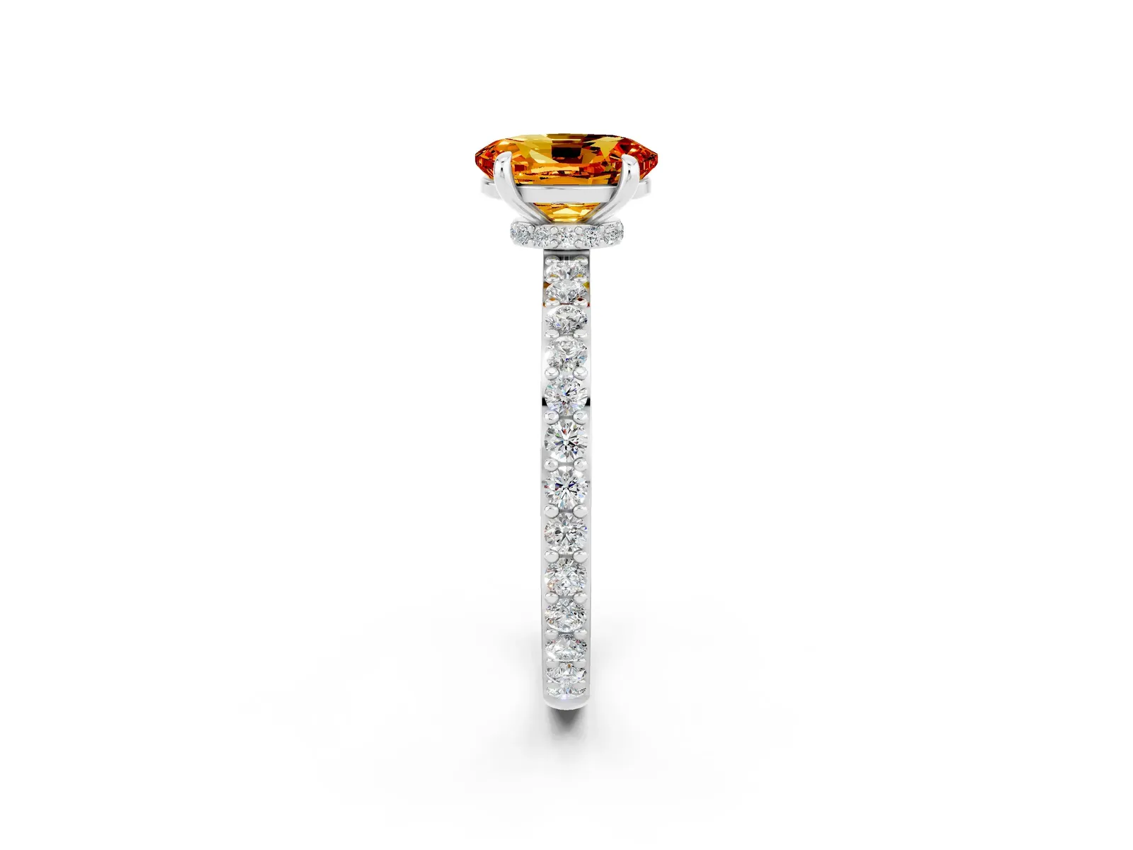Oval Cut Citrine Solitaire Engagement Ring with Pavé Band and Four-Prong Setting Platinum