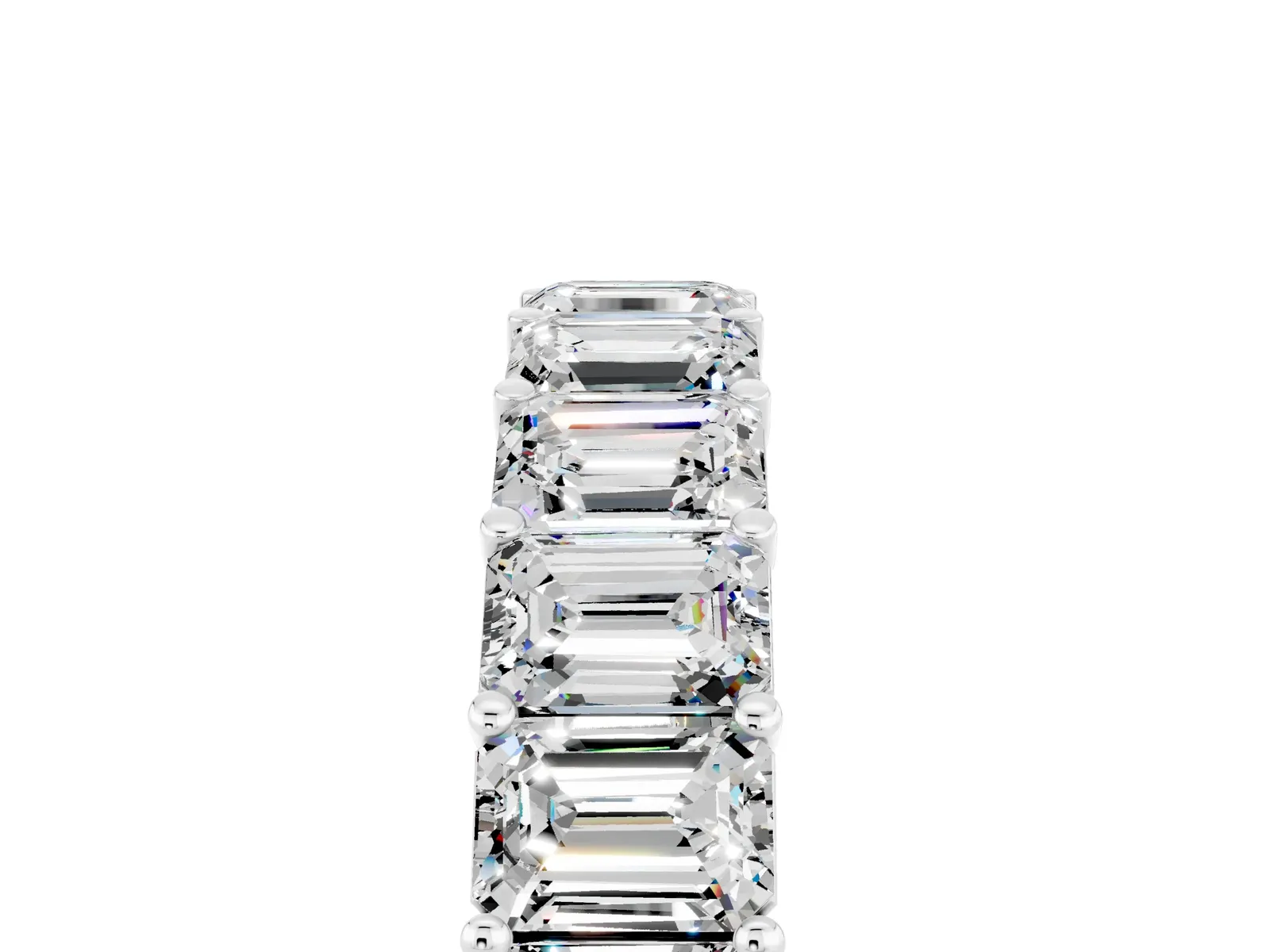 Emerald Cut Moissanite Eternity Band with Shared Prong Setting Platinum