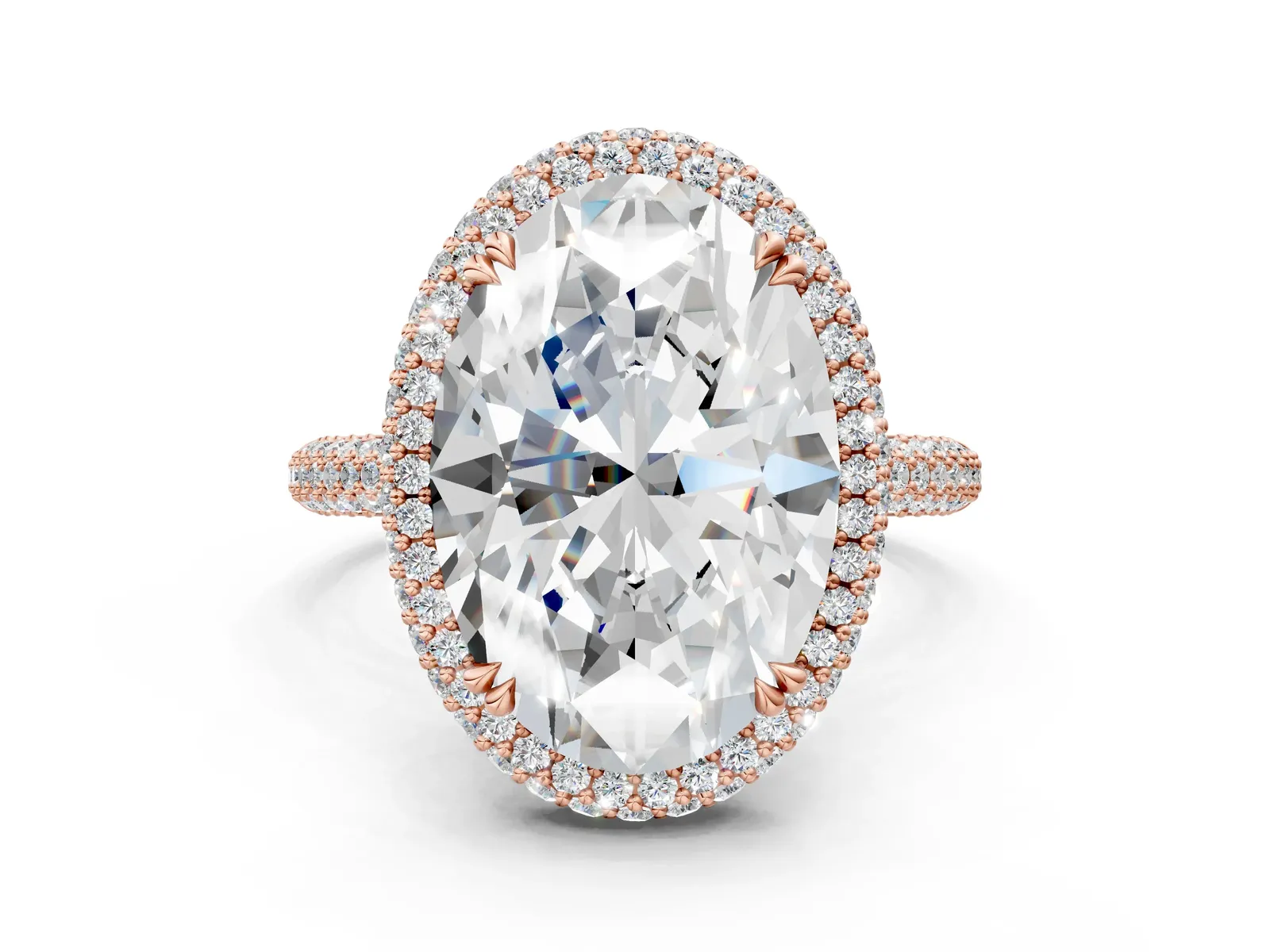 Oval Diamond Halo Ring with Round Diamond Accents Rose gold