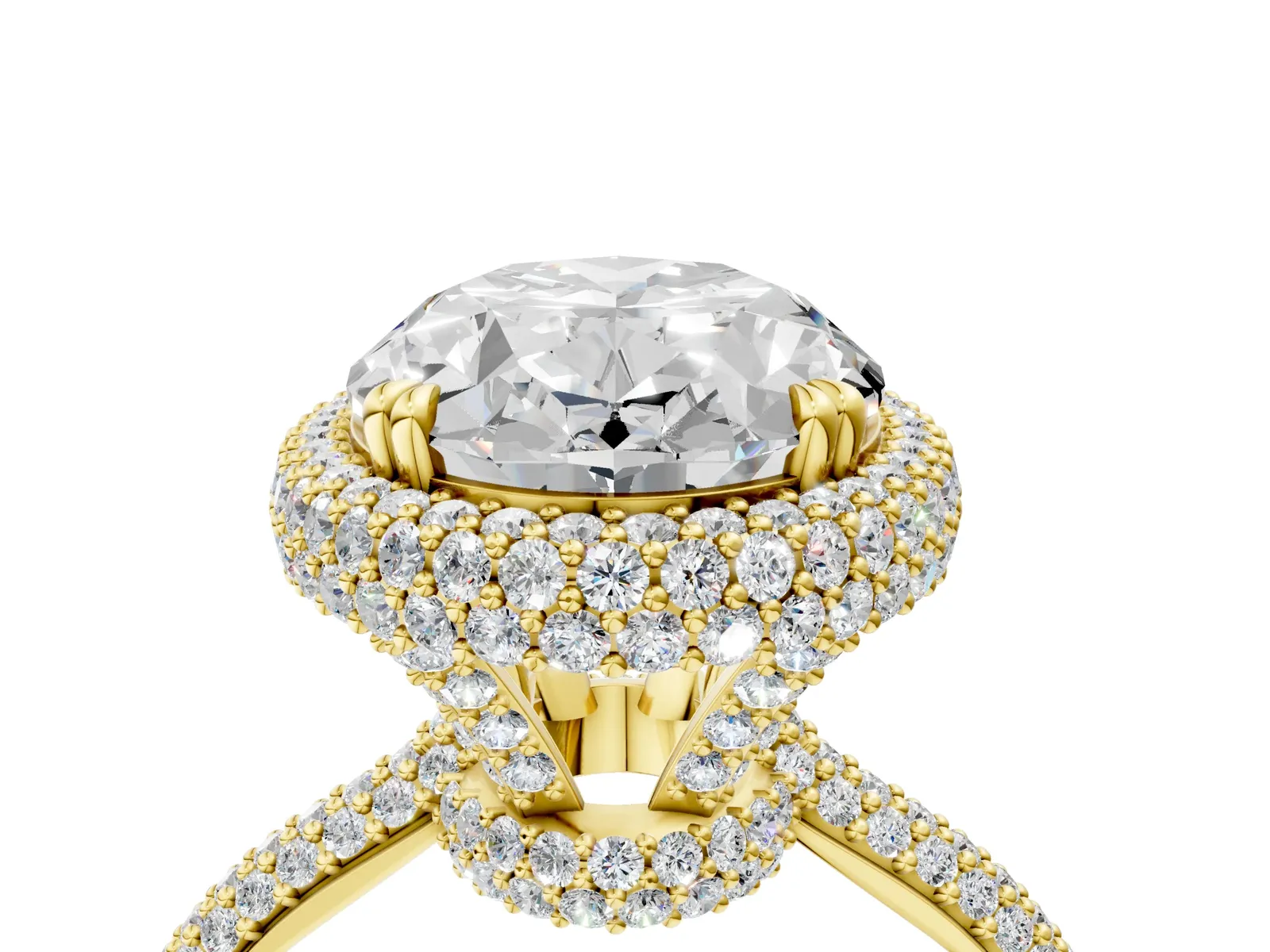 Oval Diamond Halo Ring with Round Diamond Accents Yellow gold