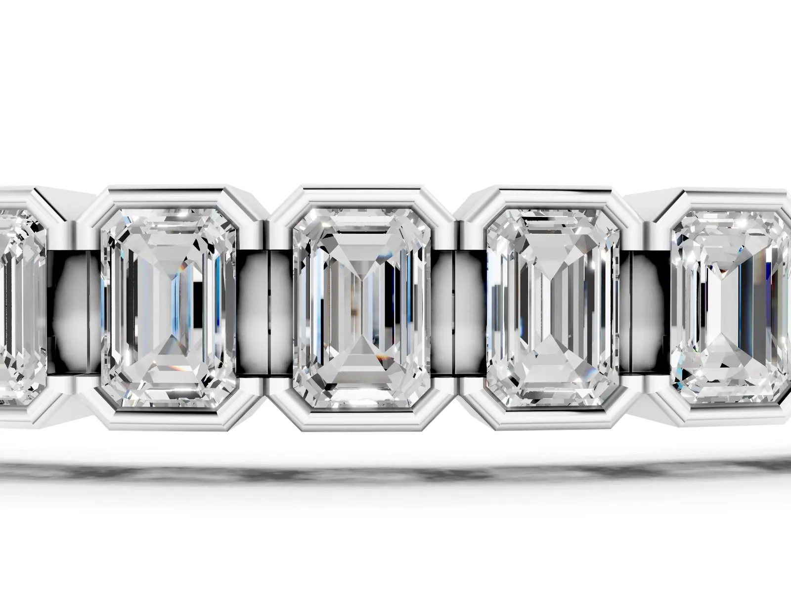 Emerald Cut Diamond Tennis Bracelet with Half Bezel Setting Silver