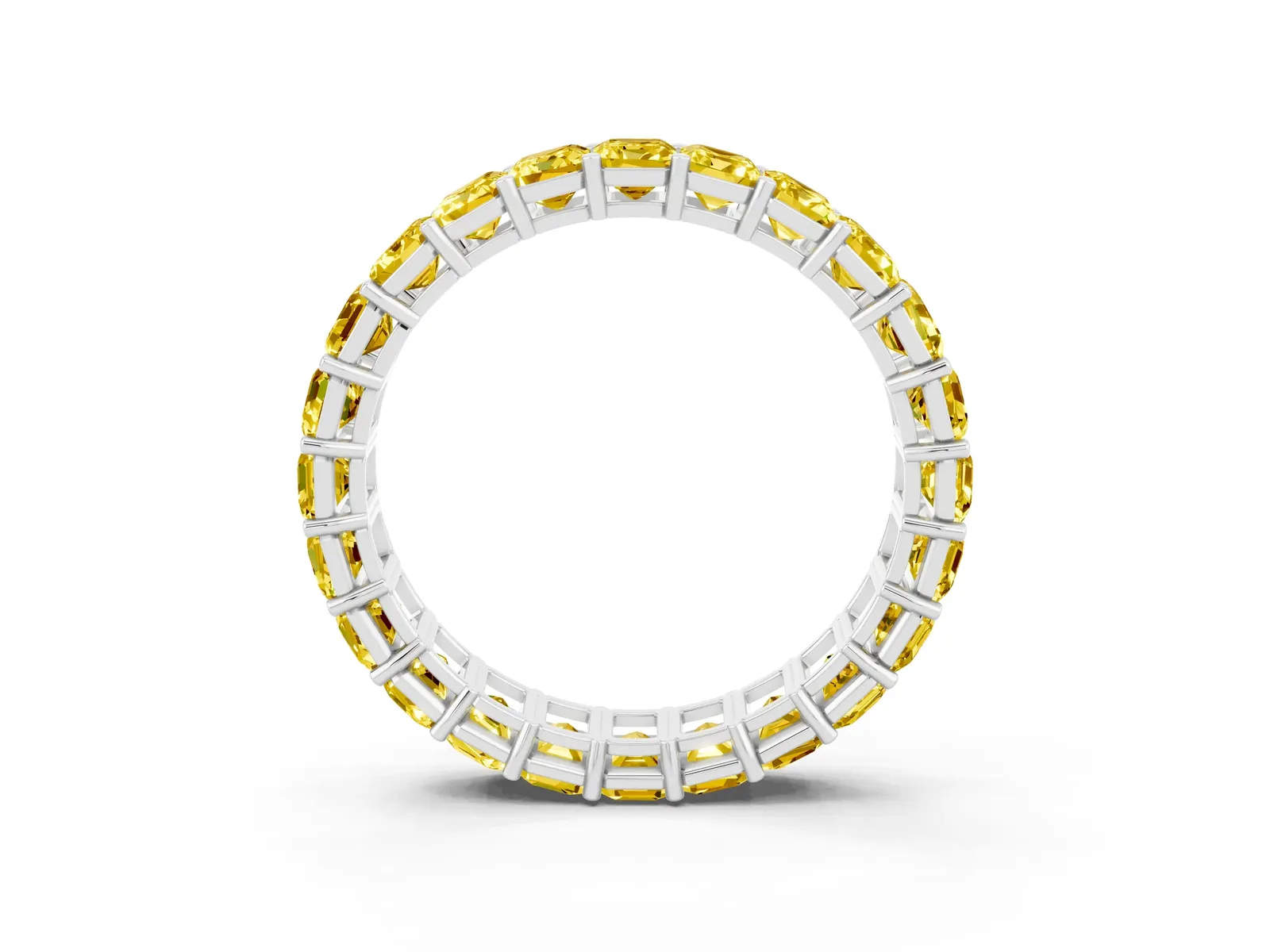 Emerald Cut Yellow Sapphire Eternity Band with Shared Prong Setting Platinum