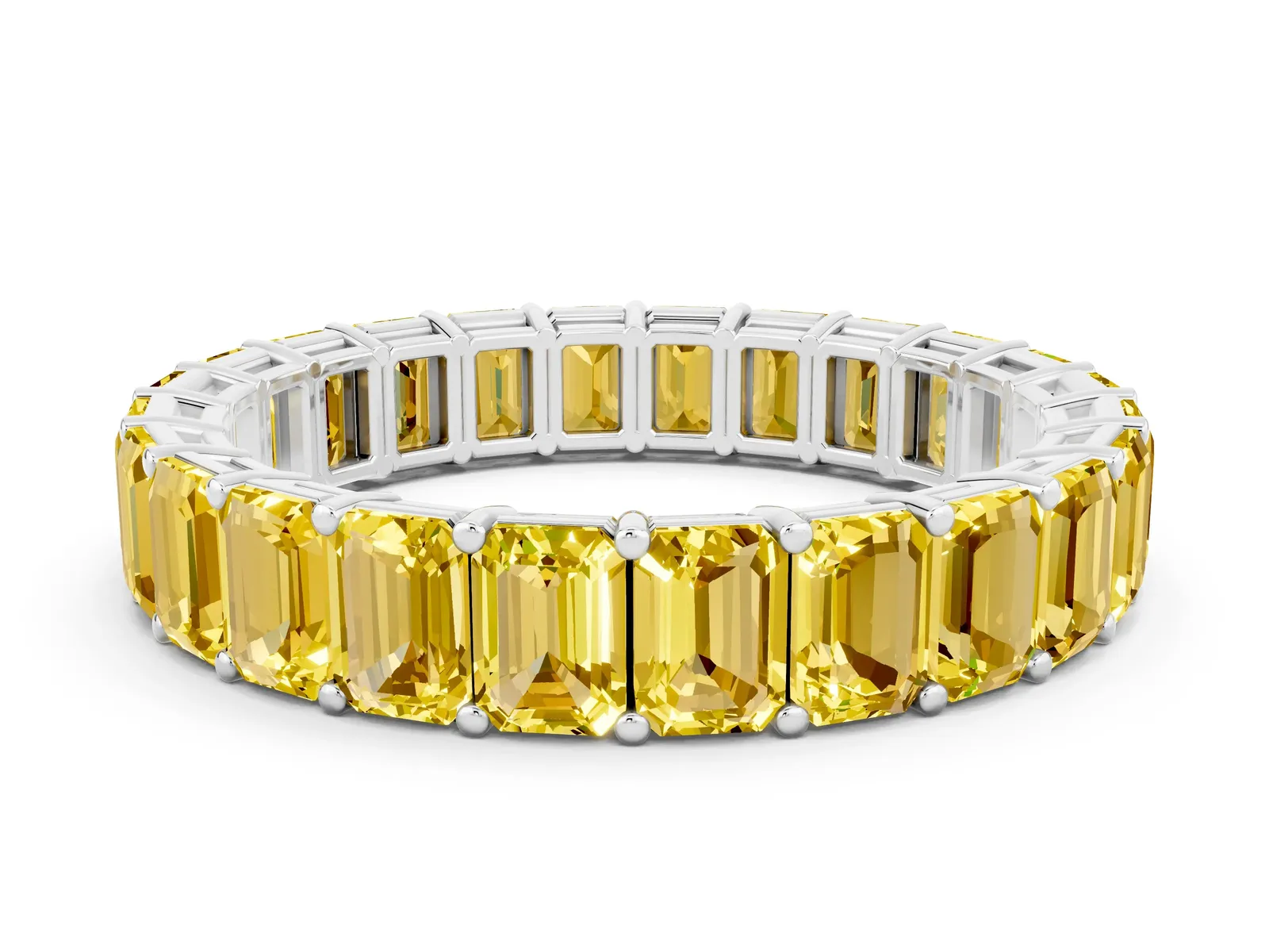 Emerald Cut Yellow Sapphire Eternity Band with Shared Prong Setting Platinum