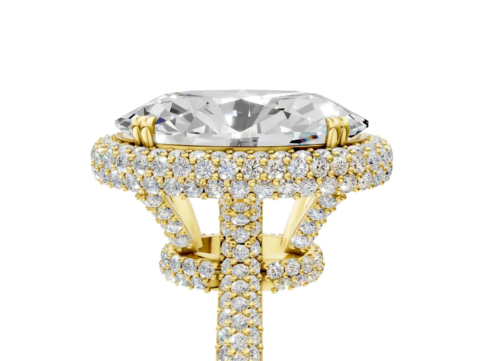 Oval Diamond Halo Ring with Round Diamond Accents Yellow gold