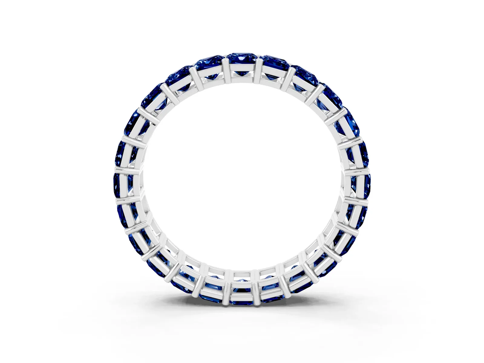 Emerald Cut Blue Sapphire Eternity Band with Shared Prong Setting Platinum
