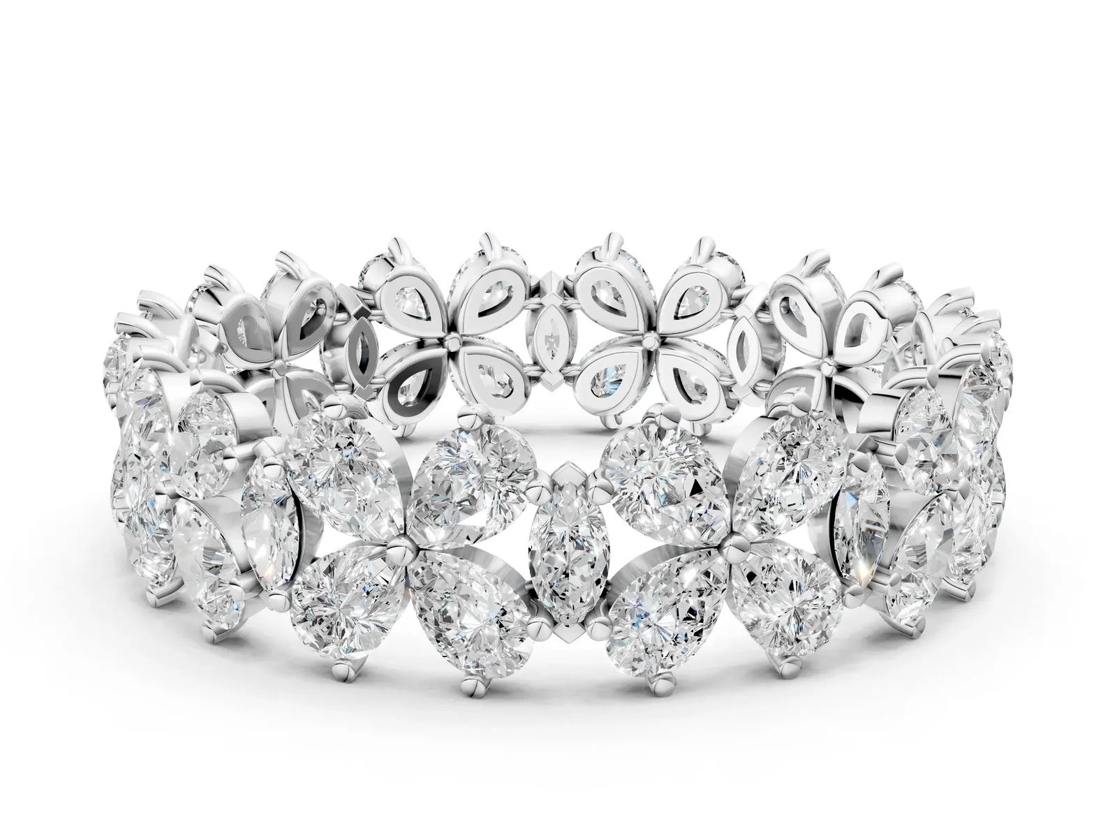Pear and Marquise Diamond Floral Promise Ring Platinum