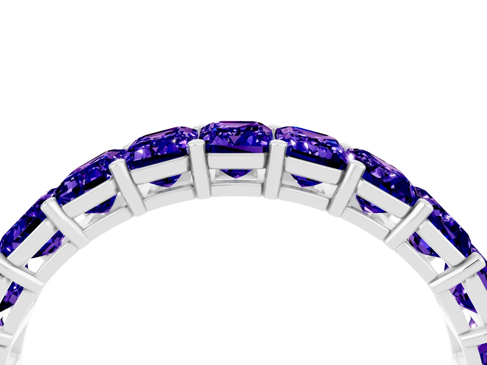 Emerald Cut Tanzanite Eternity Band with Shared Prong Setting Platinum
