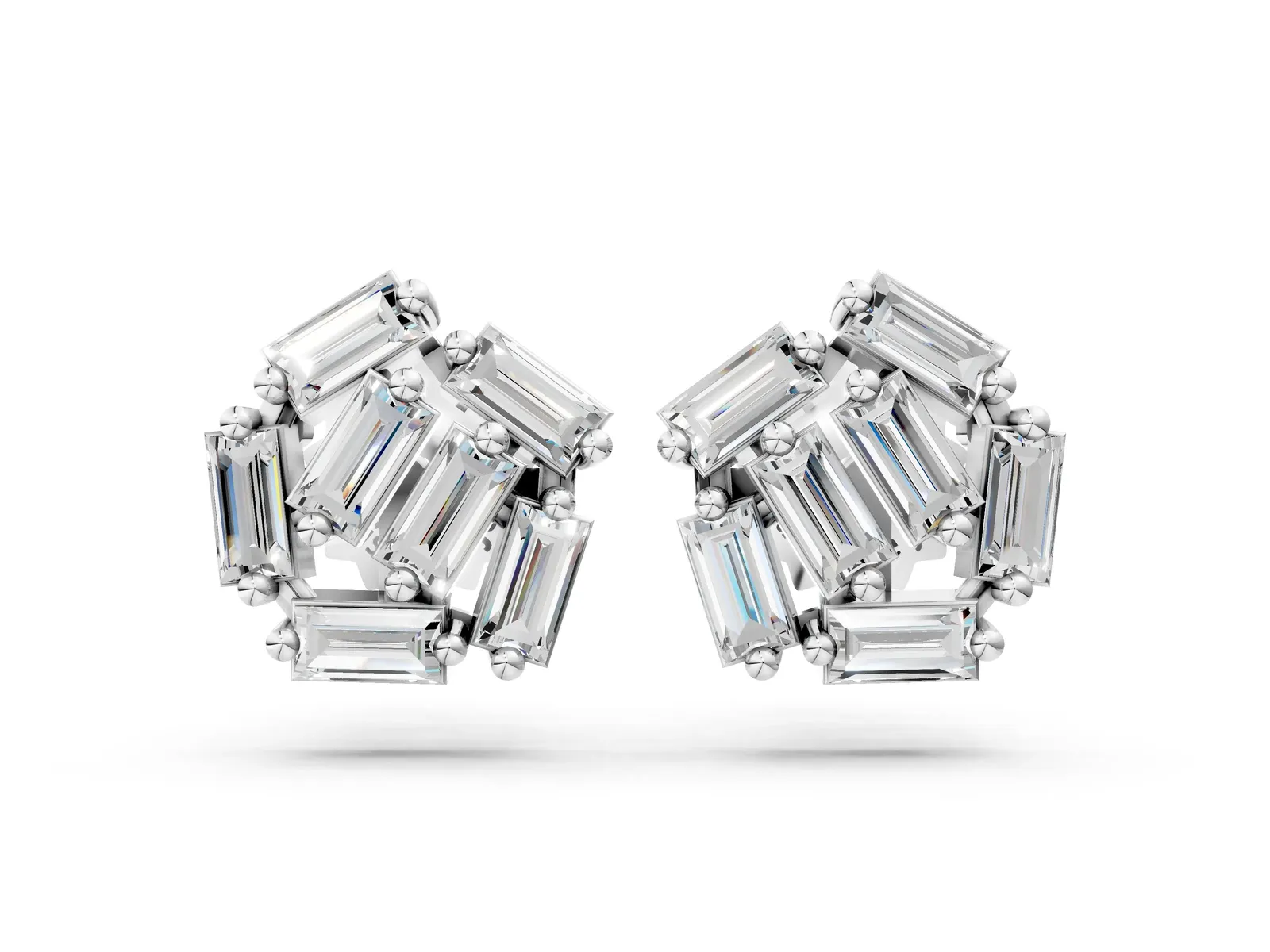 Baguette Diamond Cluster Stud Earrings Platinum