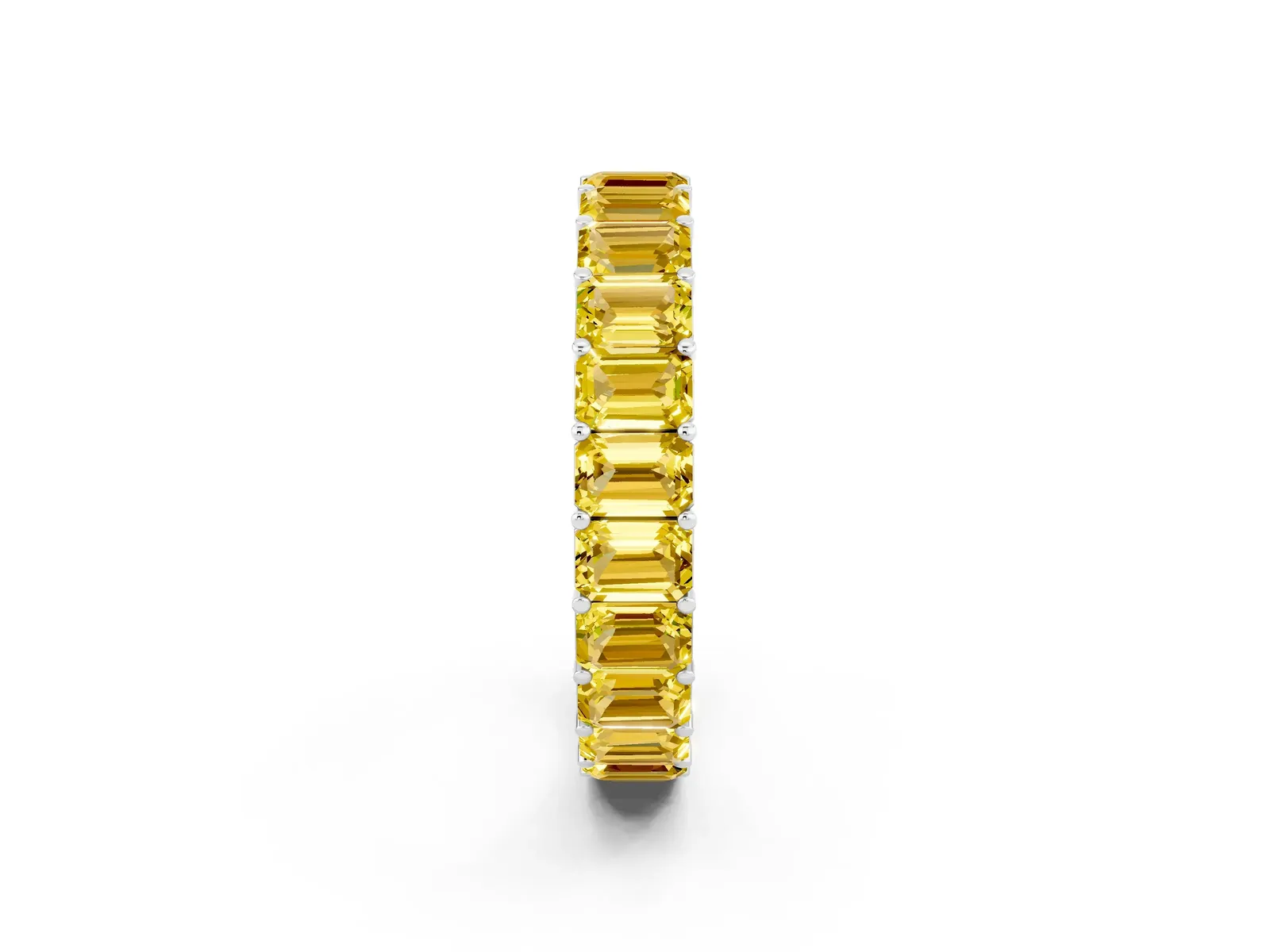 Emerald Cut Yellow Sapphire Eternity Band with Shared Prong Setting Platinum