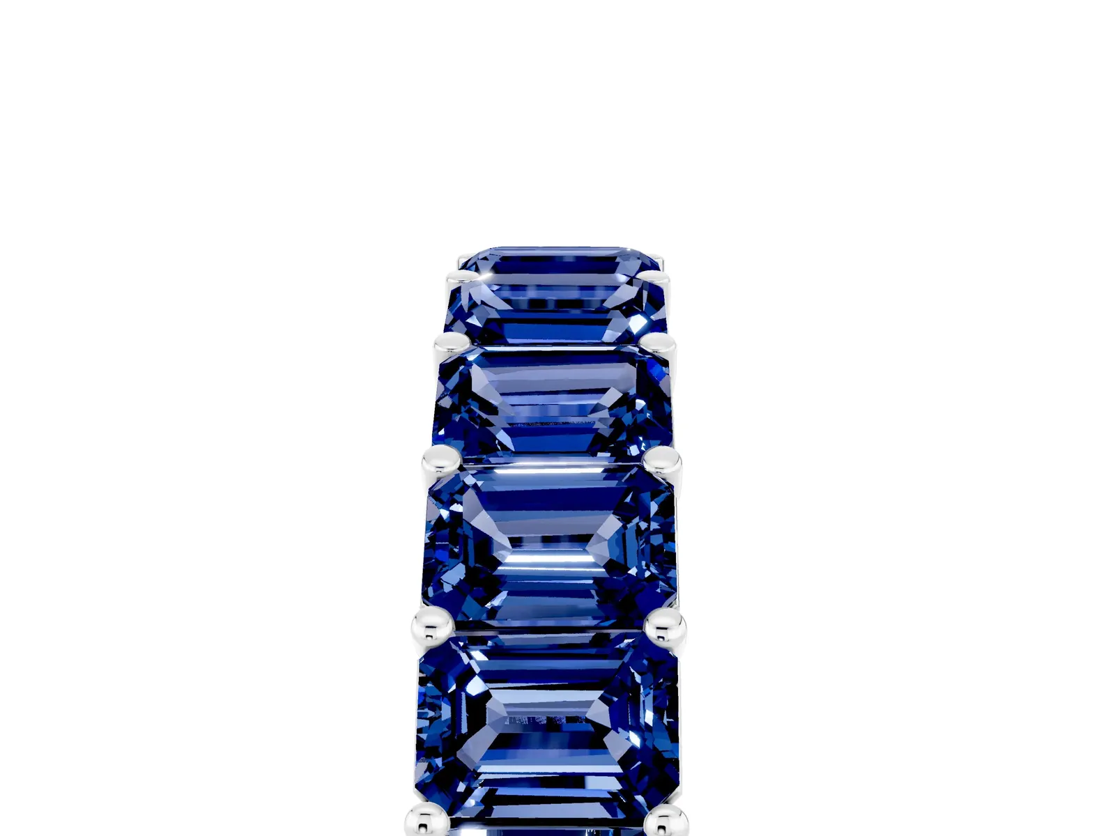 Emerald Cut Blue Sapphire Eternity Band with Shared Prong Setting Platinum