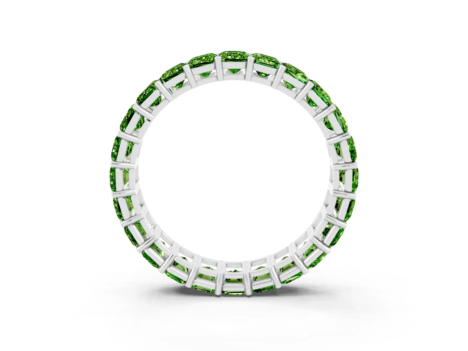 Emerald Cut Peridot Eternity Band with Shared Prong Setting Platinum