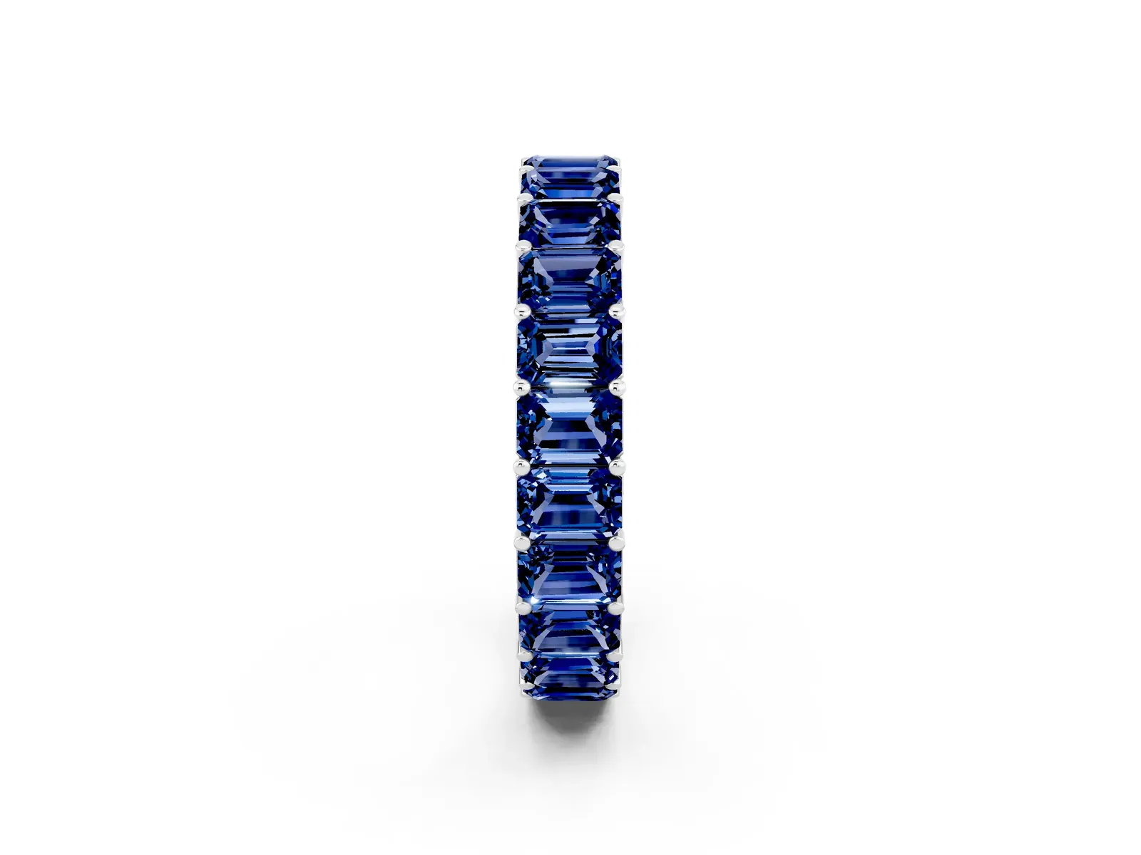 Emerald Cut Blue Sapphire Eternity Band with Shared Prong Setting Platinum