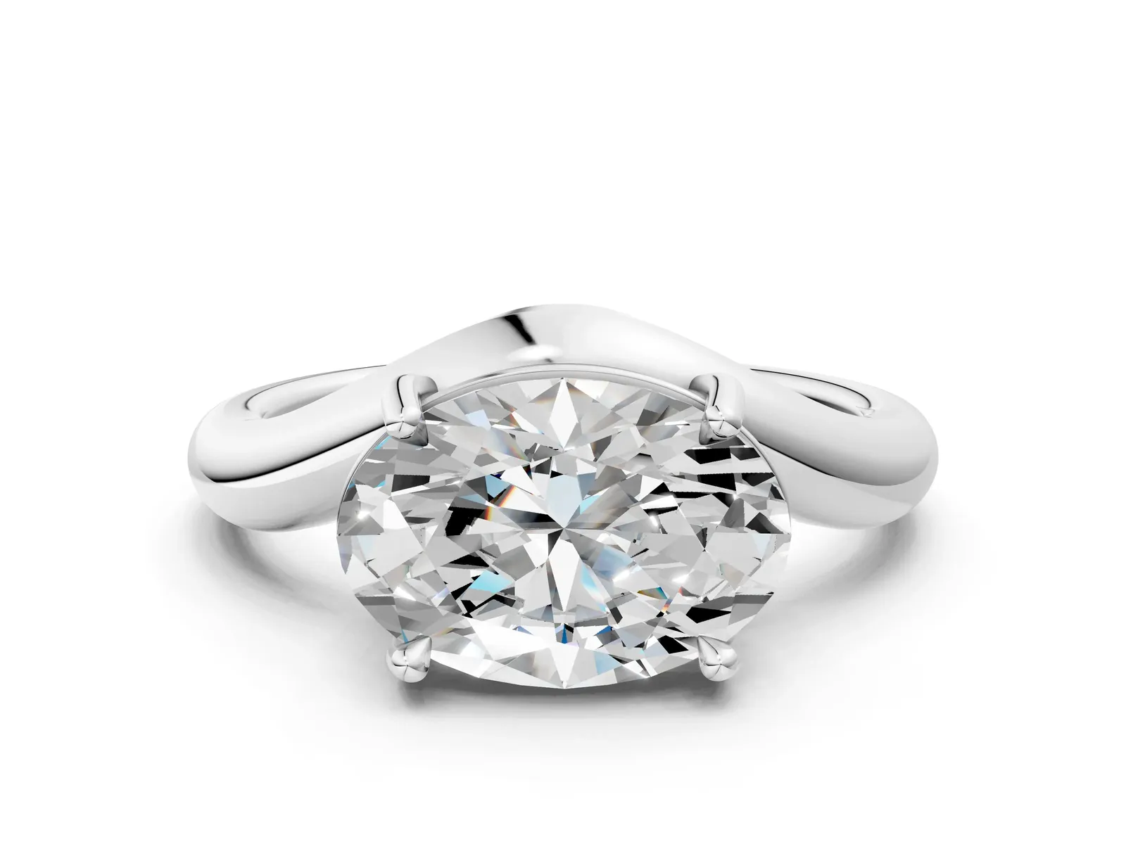 Oval Diamond Twisted Solitaire Ring Silver