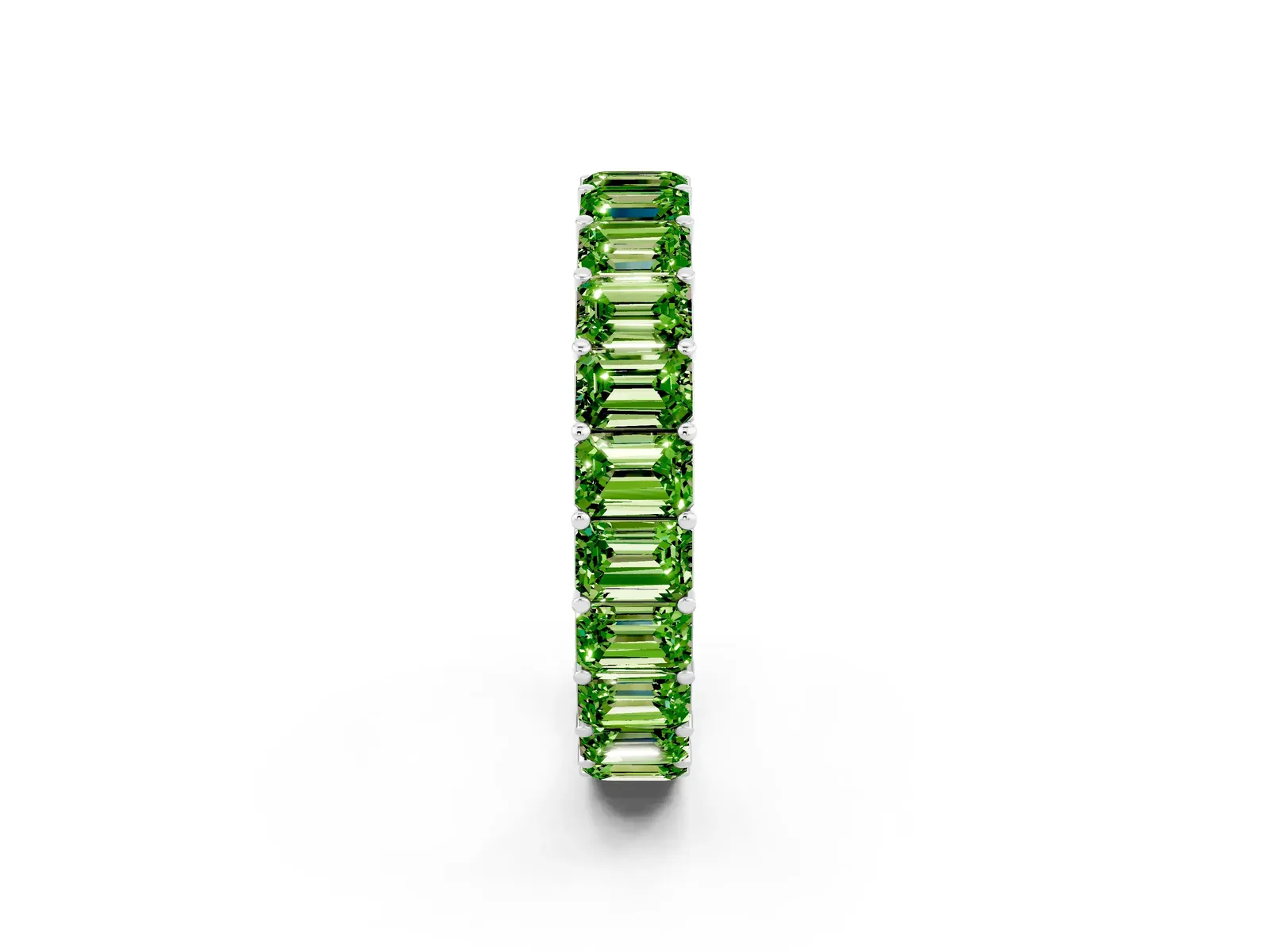 Emerald Cut Peridot Eternity Band with Shared Prong Setting Platinum