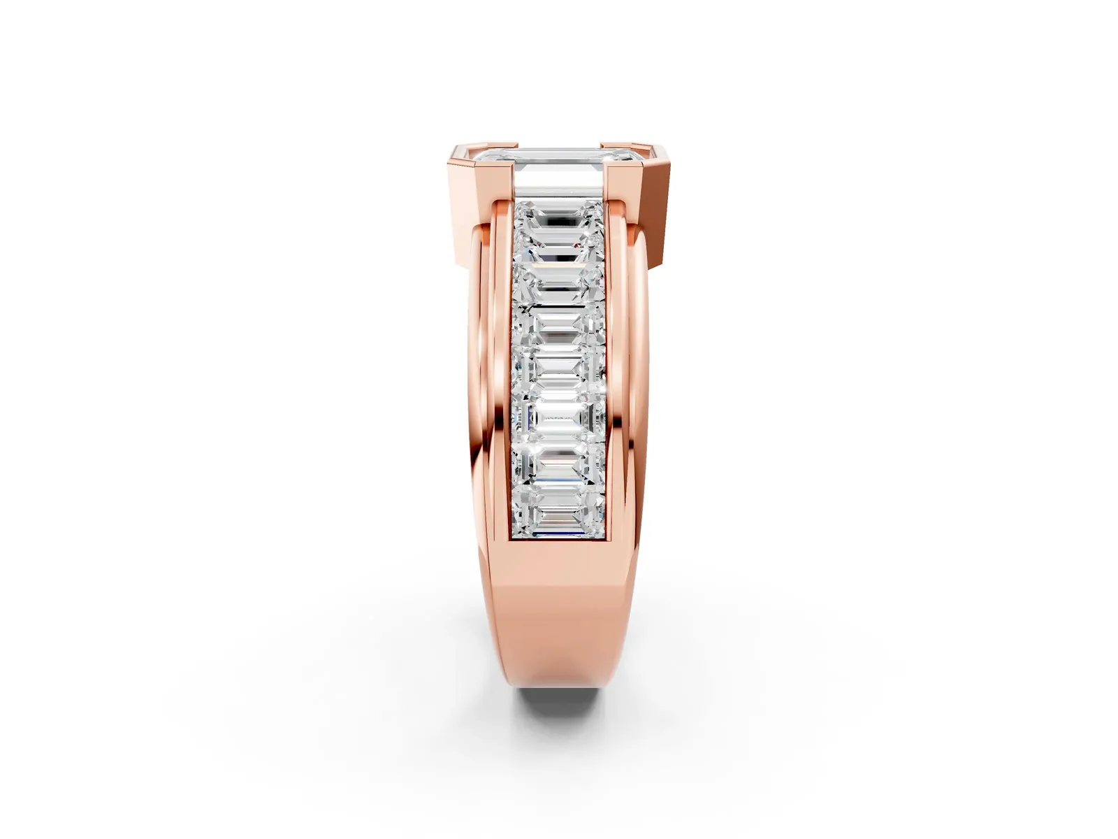 Emerald Cut Diamond Side Stone Engagement Ring Rose gold