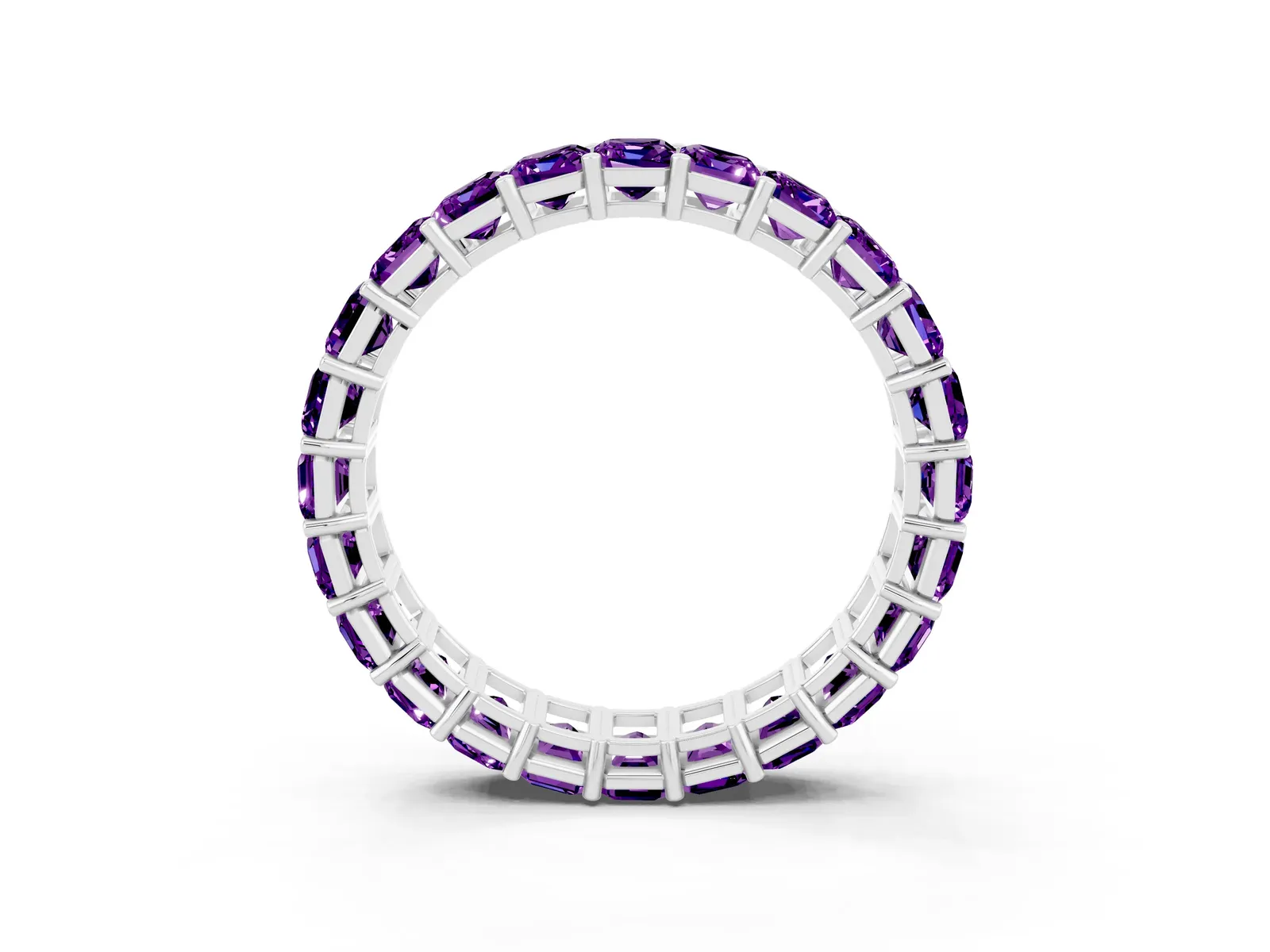 Emerald Cut Amethyst Eternity Band with Shared Prong Setting Platinum