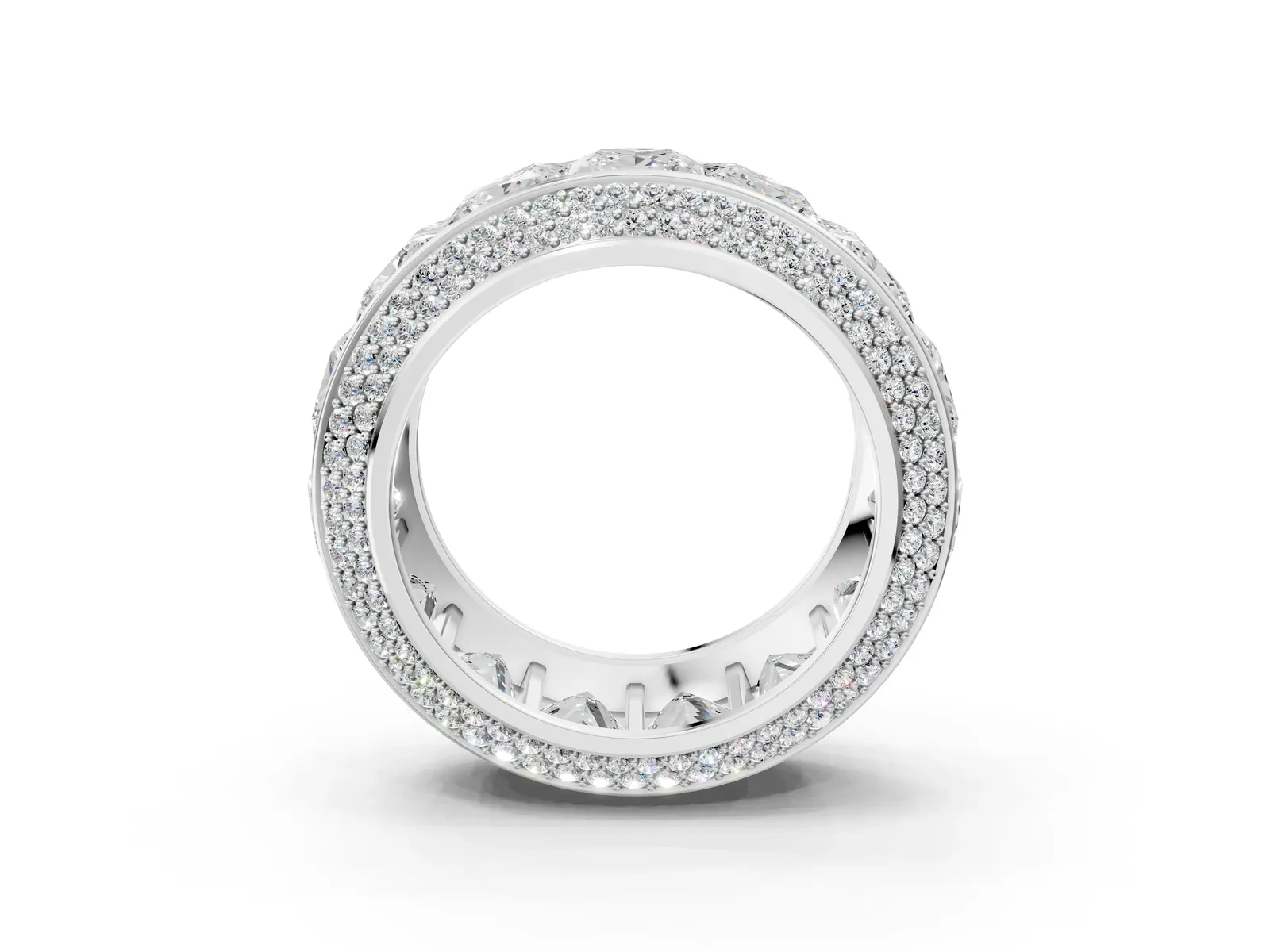 Princess Diamond Pavé Mens Wedding Band with Round Diamond Accents White gold
