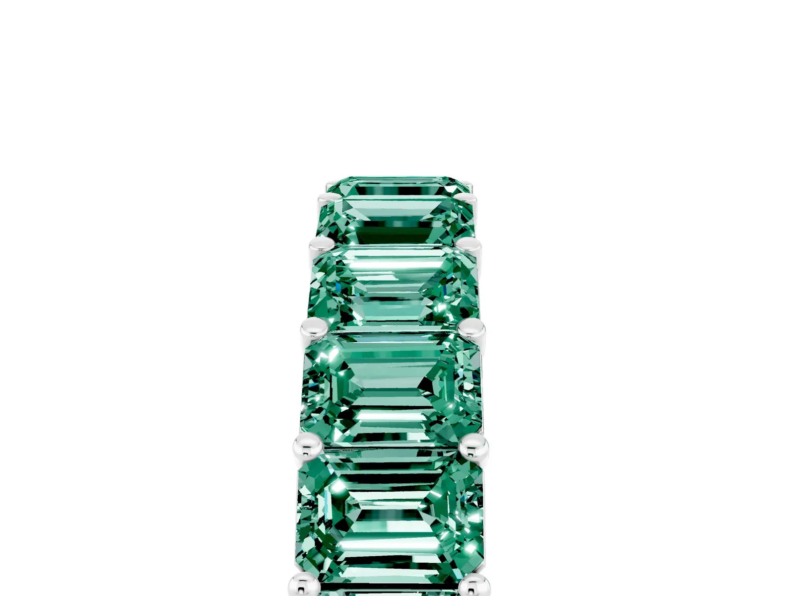 Emerald Cut Green Sapphire Eternity Band with Shared Prong Setting Platinum