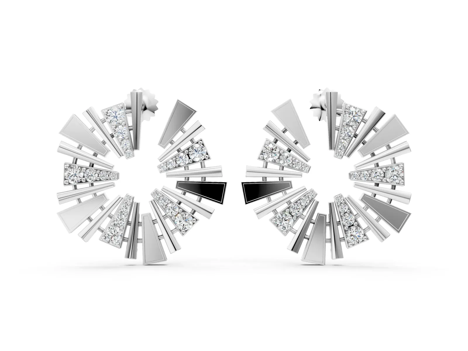 Round Diamond Fanburst Stud Earrings White gold