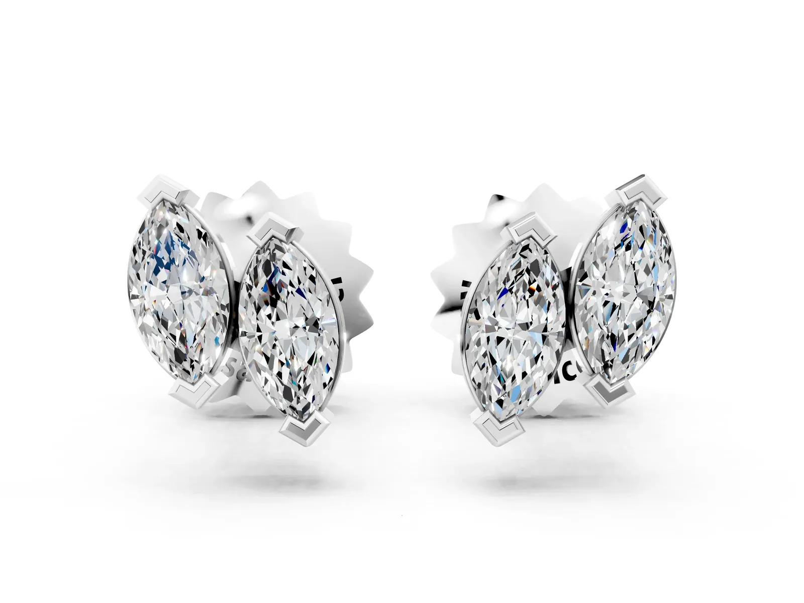 Marquise Diamond Two Stone Stud Earrings Silver