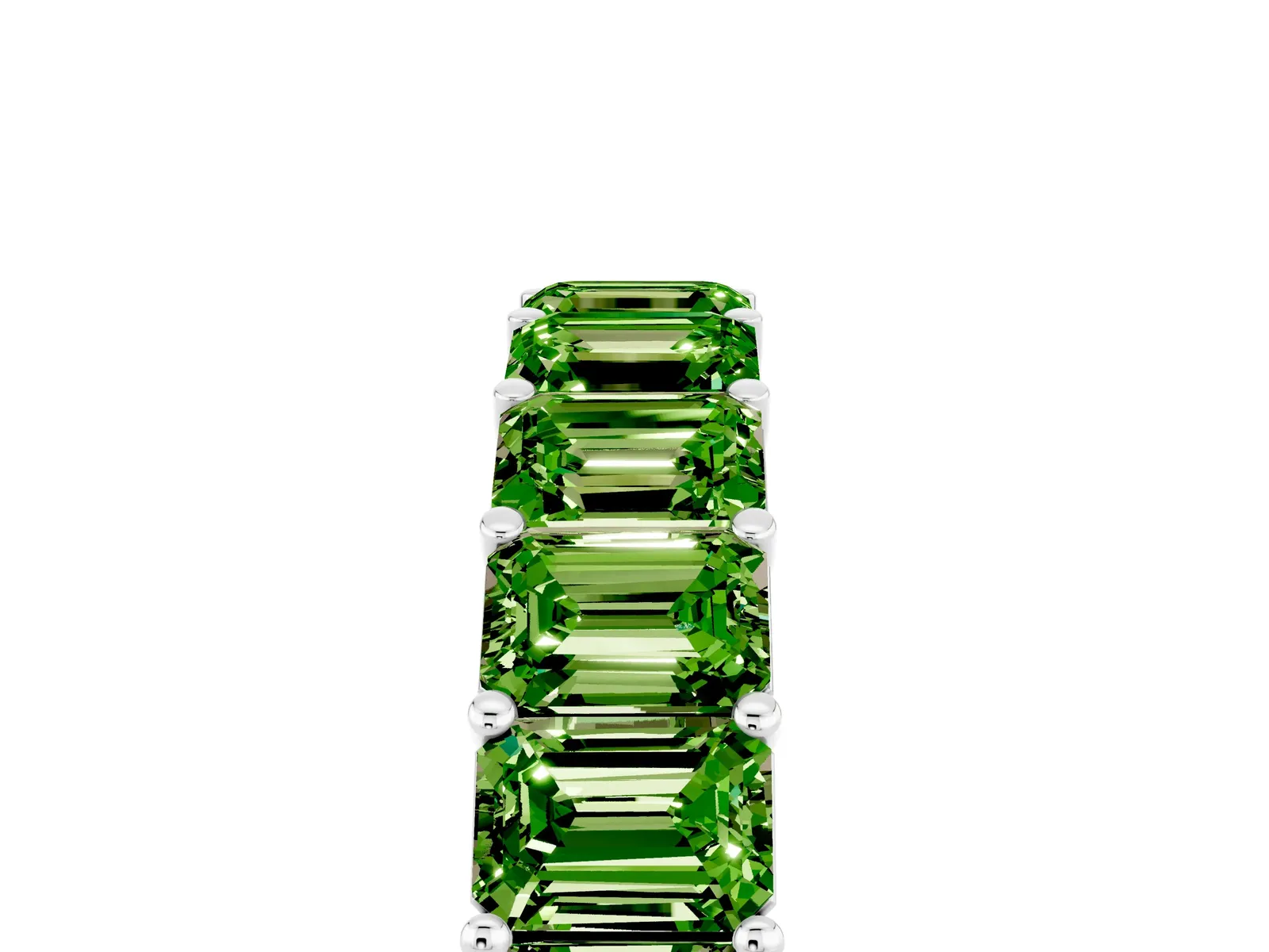 Emerald Cut Peridot Eternity Band with Shared Prong Setting Platinum