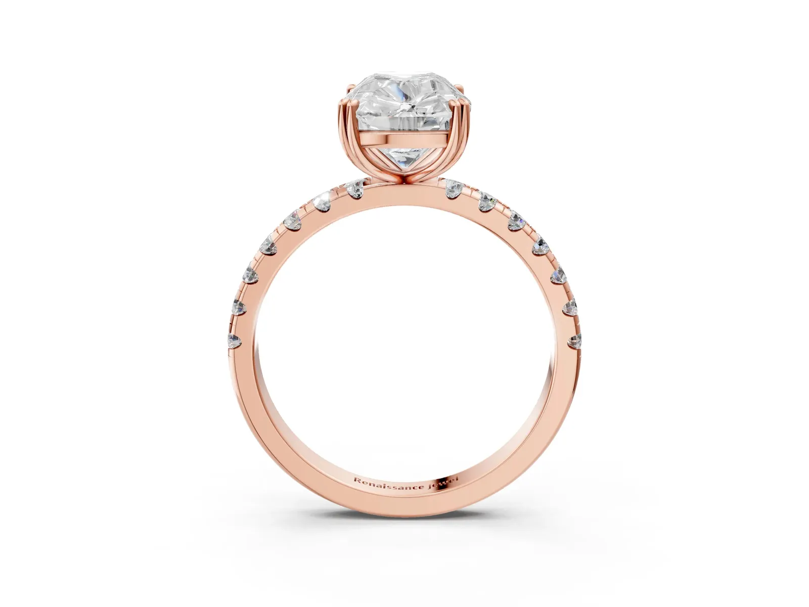 Old Mine Elongated Cushion Diamond Pave Band Ring Rose gold