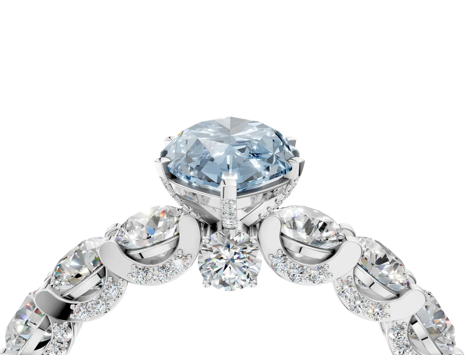Fancy Blue Marquise Cut Diamond Side Stone Engagement Ring with Four-Prong Setting White gold