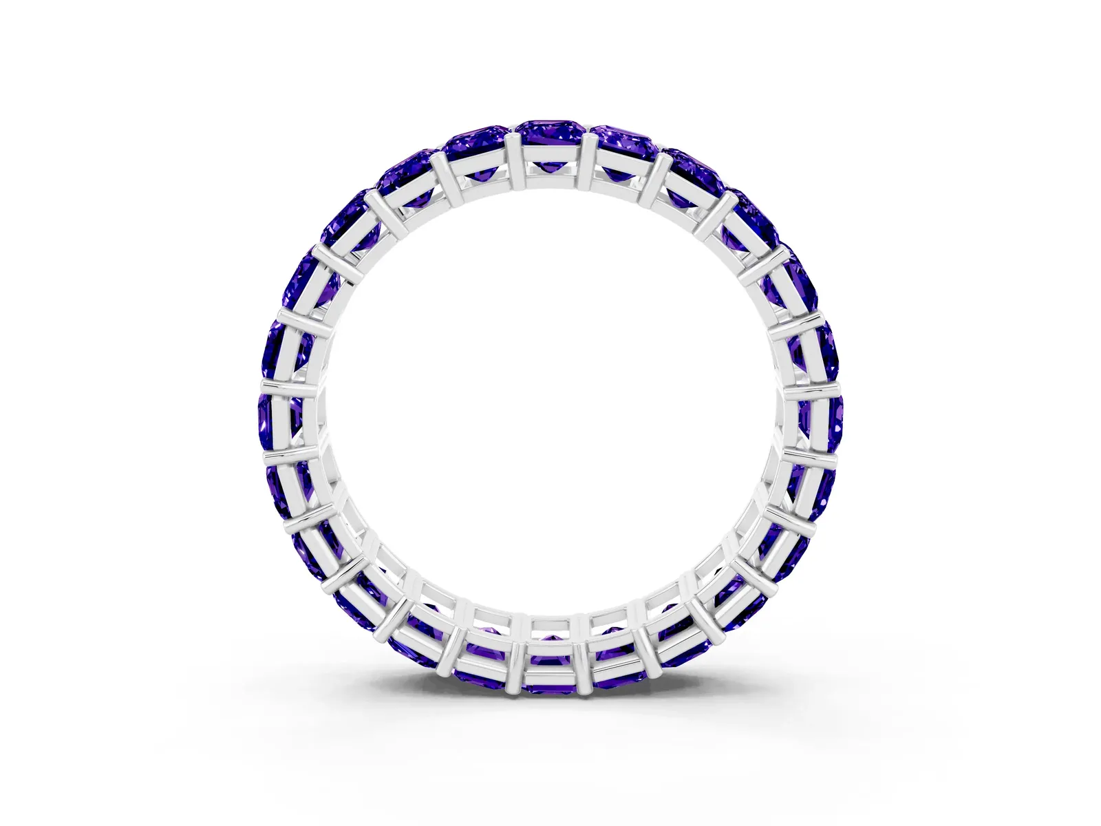 Emerald Cut Tanzanite Eternity Band with Shared Prong Setting Platinum