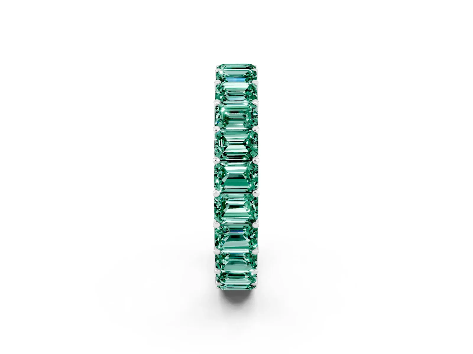 Emerald Cut Green Sapphire Eternity Band with Shared Prong Setting Platinum