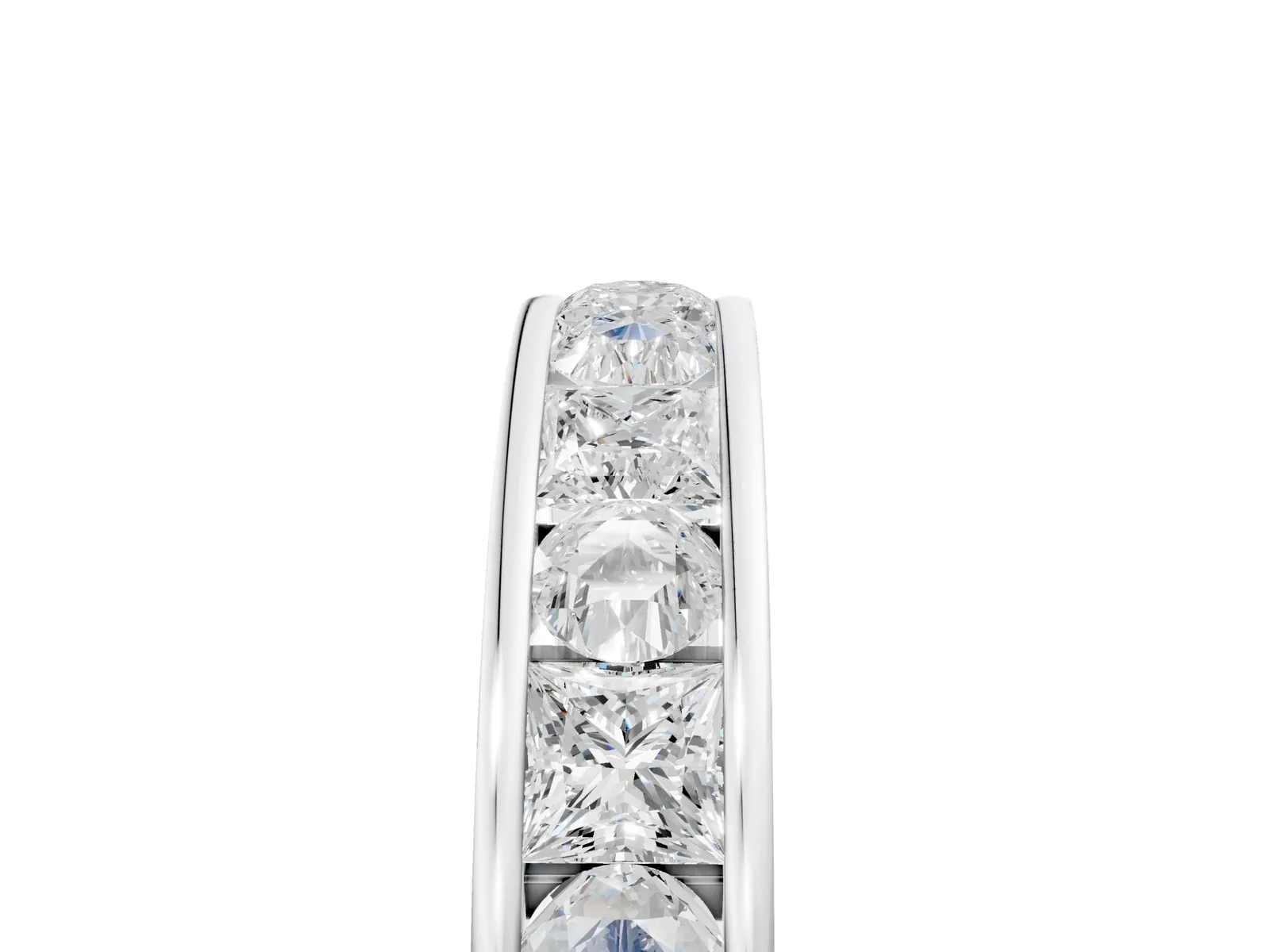 Princess Diamond Channel Set Promise Ring with Round Diamond Accents White gold