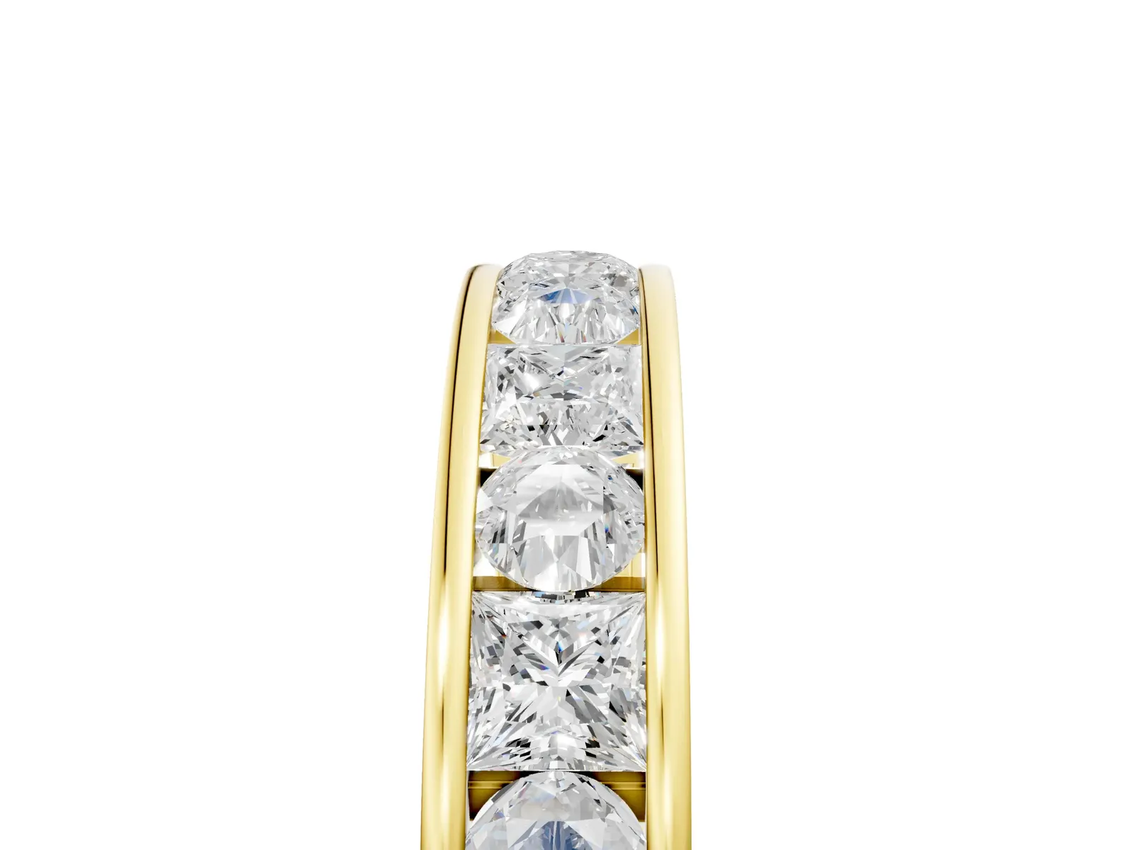 Princess Diamond Channel Set Promise Ring with Round Diamond Accents Yellow gold