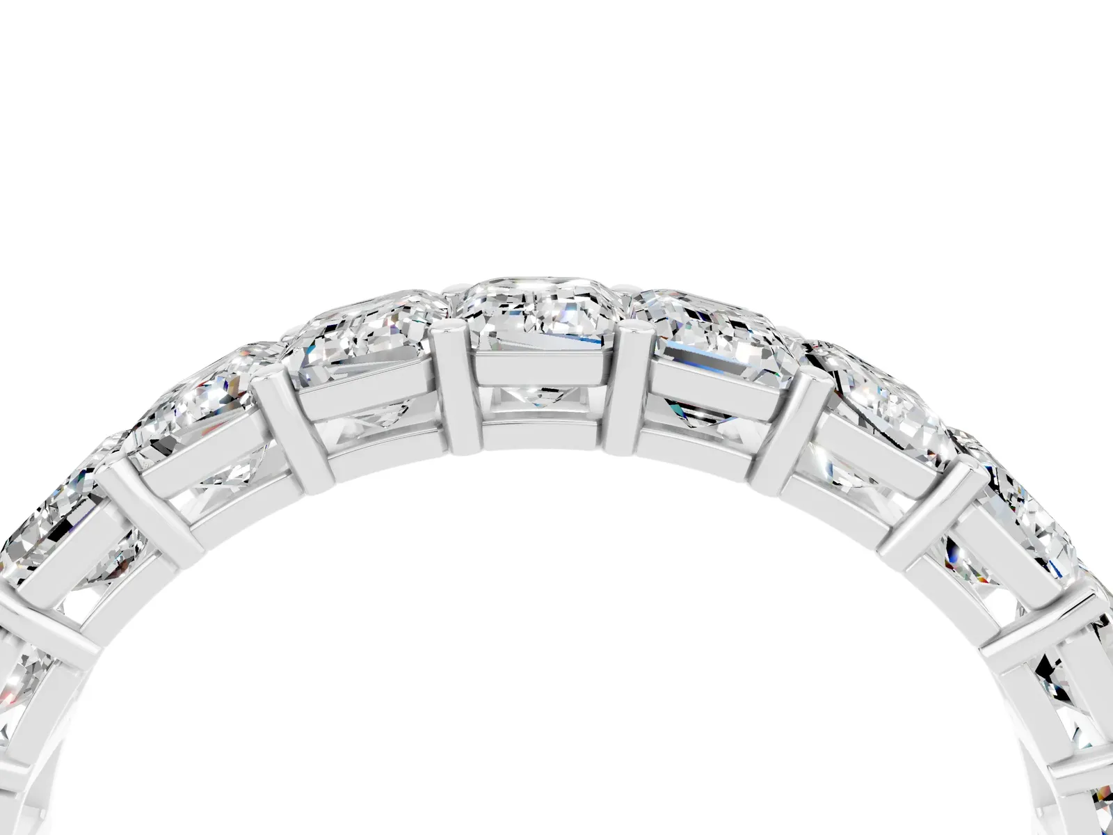 Emerald Cut Moissanite Eternity Band with Shared Prong Setting Platinum