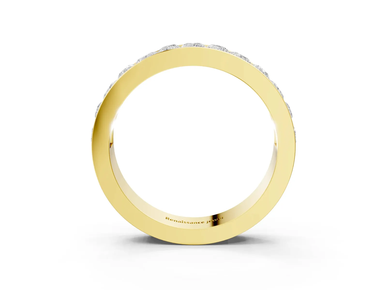 Princess Diamond Channel Set Promise Ring with Round Diamond Accents Yellow gold