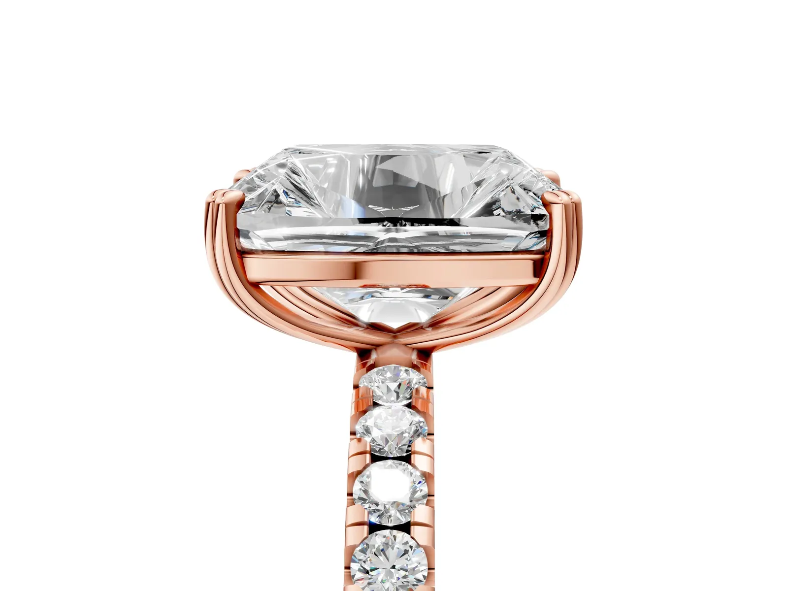 Old Mine Elongated Cushion Diamond Pave Band Ring Rose gold